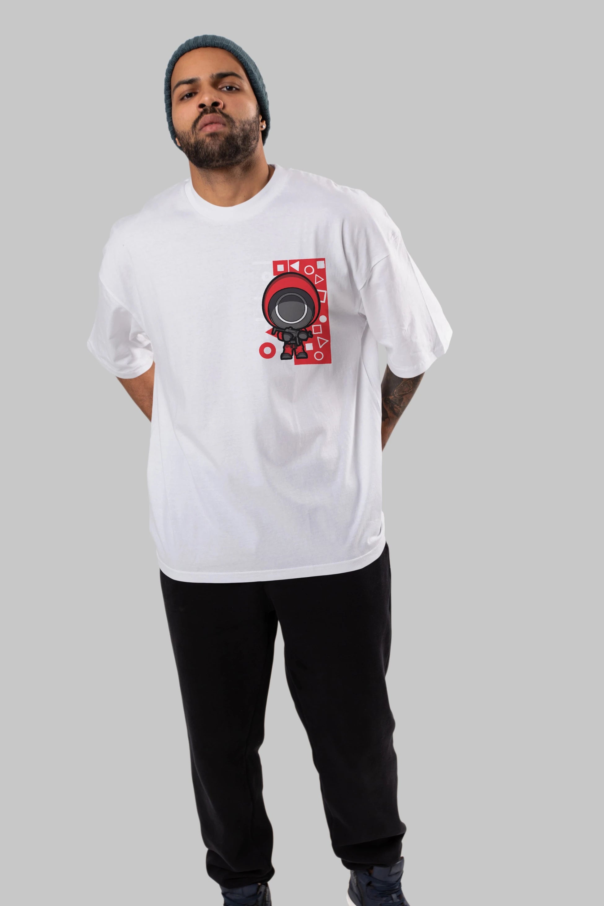Squid Game (4) Ön Sol Baskılı Oversize t-shirt Erkek Kadın Unisex %100 Pamuk Bisiklet Yaka tişort