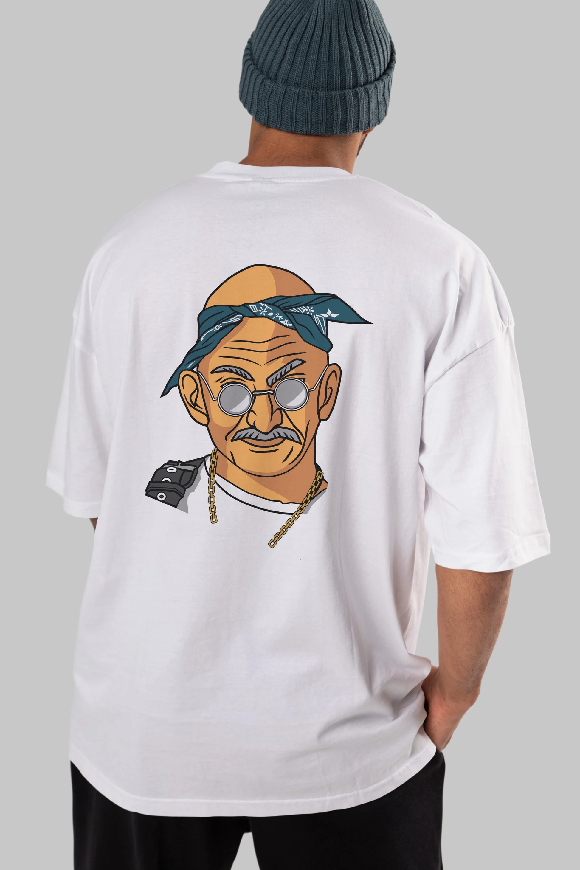 Tupac Gandhi Arka Baskılı Oversize t-shirt Erkek Kadın Unisex %100 Pamuk tişort
