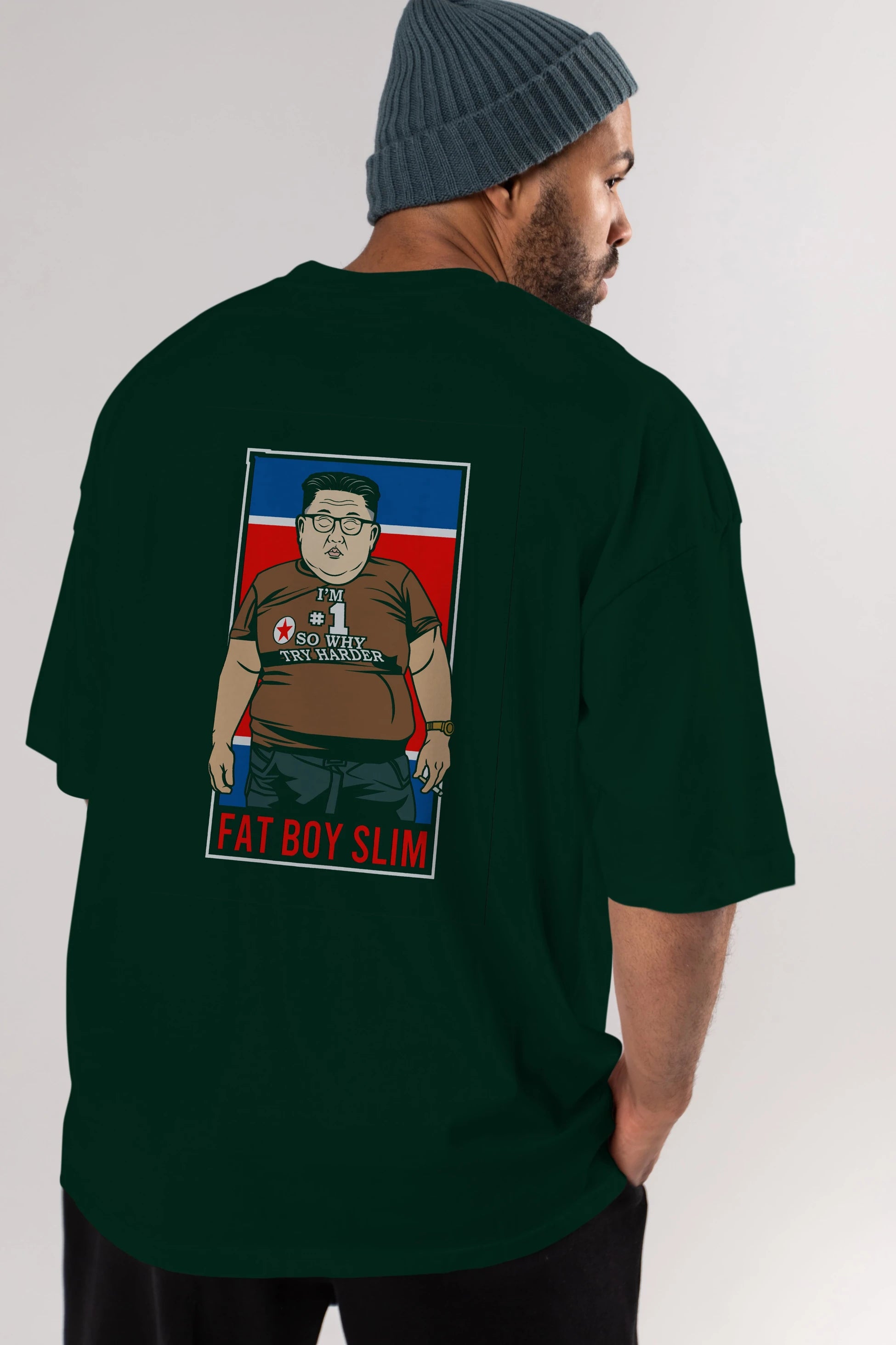 Fat Boy Slim Kim Jong Un Arka Baskılı Oversize t-shirt Erkek Kadın Unisex %100 Pamuk tişort