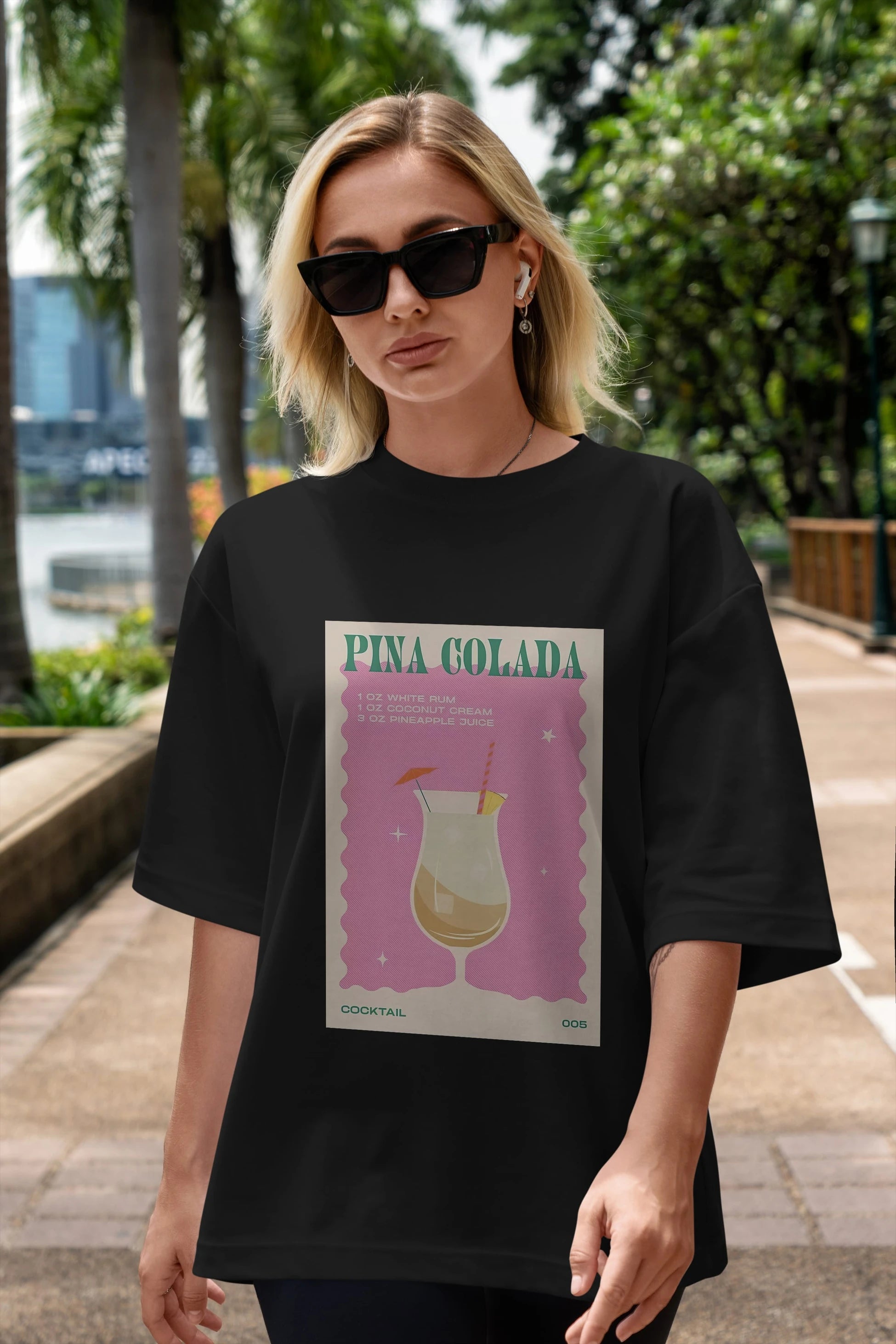 Pina Colada 3 Ön Baskılı Oversize t-shirt Erkek Kadın Unisex %100 Pamuk Bisiklet Yaka tişort