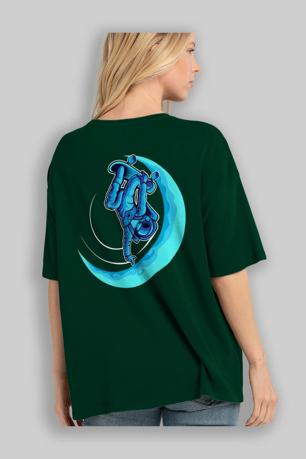 Skating on the moon Arka Baskılı Oversize t-shirt Erkek Kadın Unisex