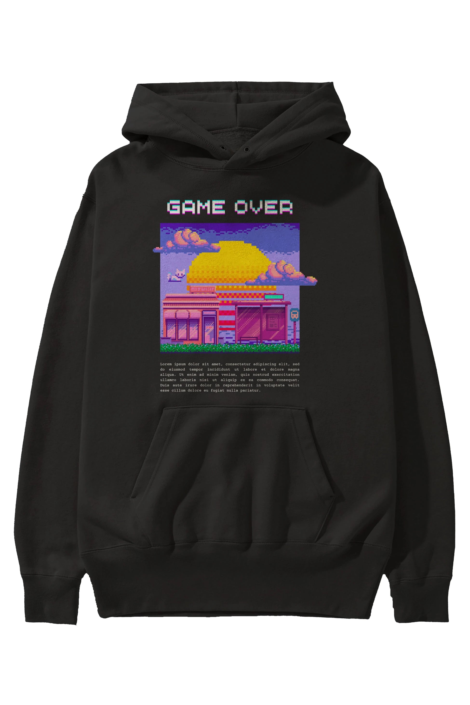 Game Over Yazılı Ön Baskılı Oversize Hoodie Kapüşonlu Sweatshirt Erkek Kadın Unisex