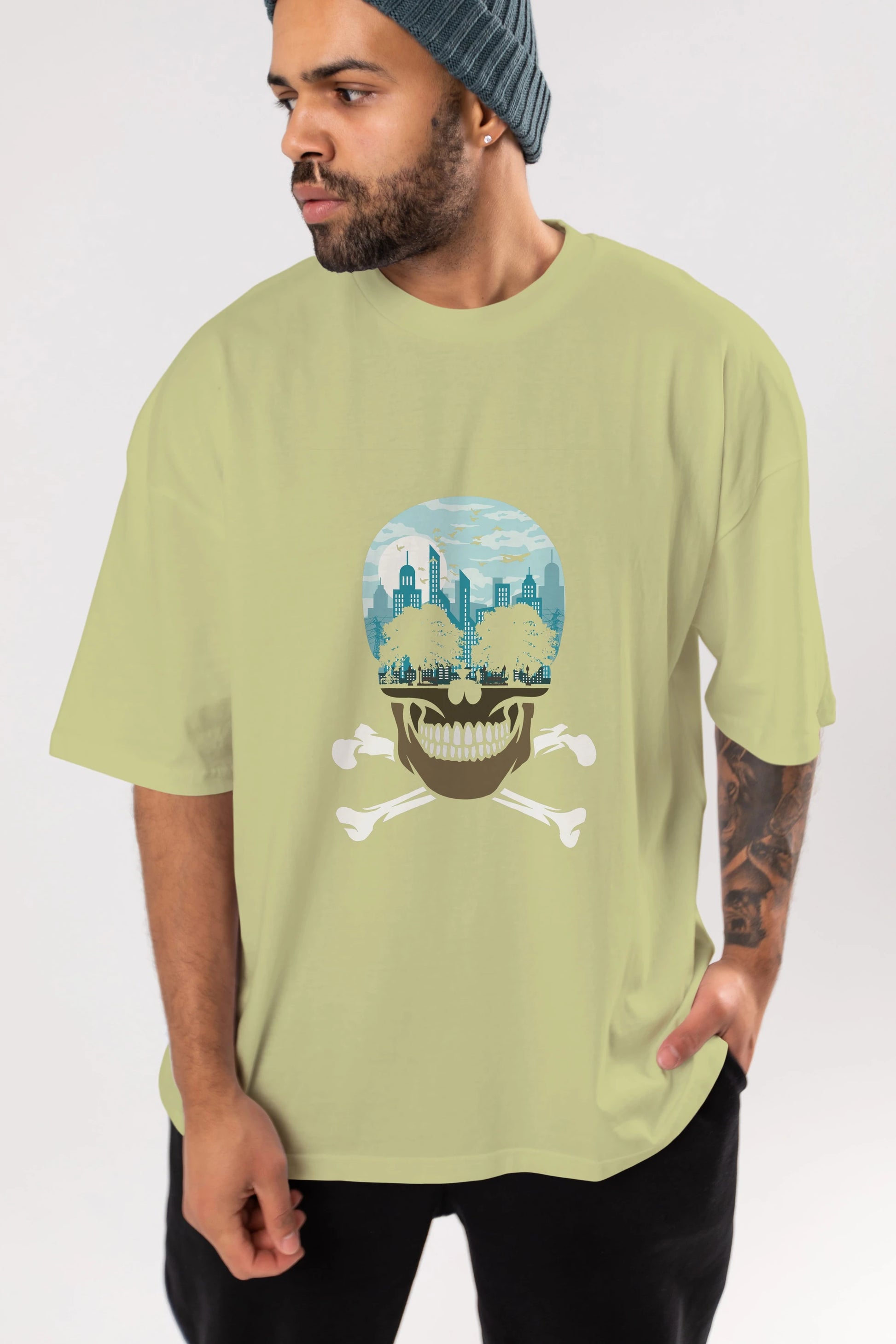 Death City Ön Baskılı Oversize t-shirt %100 pamuk Erkek Kadın Unisex