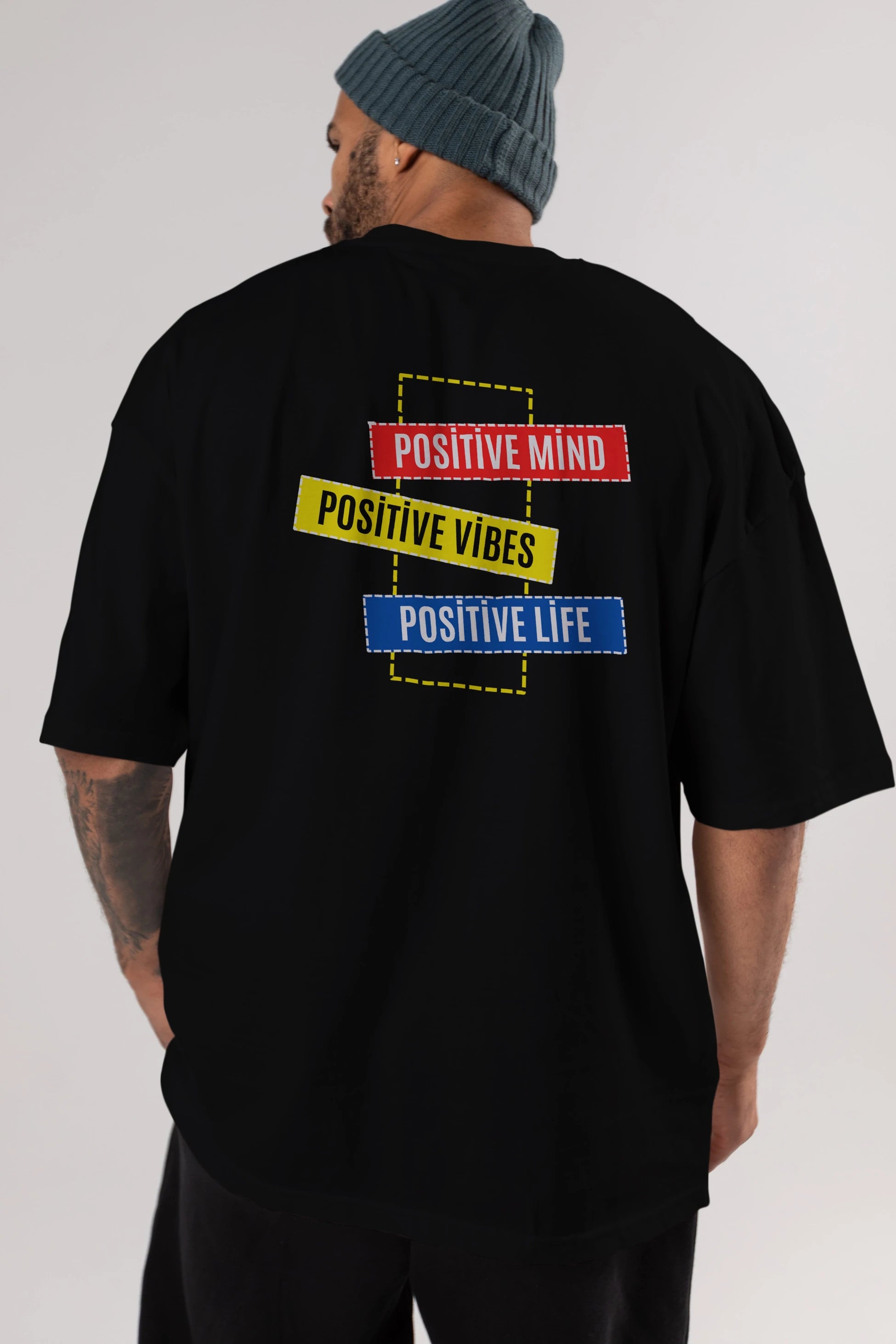 Positive Mind Vibes Lifes Arka Baskılı Oversize t-shirt Erkek Kadın Unisex