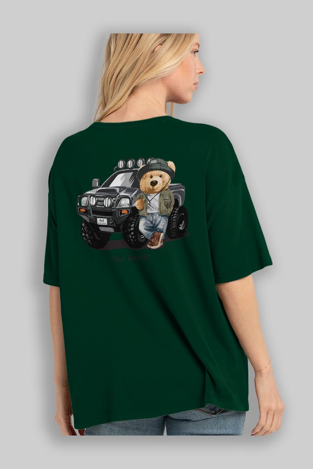 Teddy Bear Off Road Arka Baskılı Oversize t-shirt Erkek Kadın Unisex %100 Pamuk