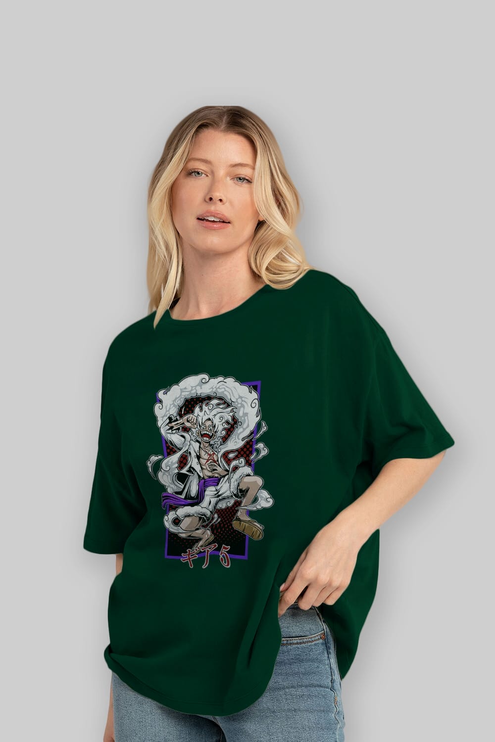 MONKEY D. LUFFY GEAR5 Anime Ön Baskılı Oversize t-shirt %100 pamuk Erkek Kadın Unisex