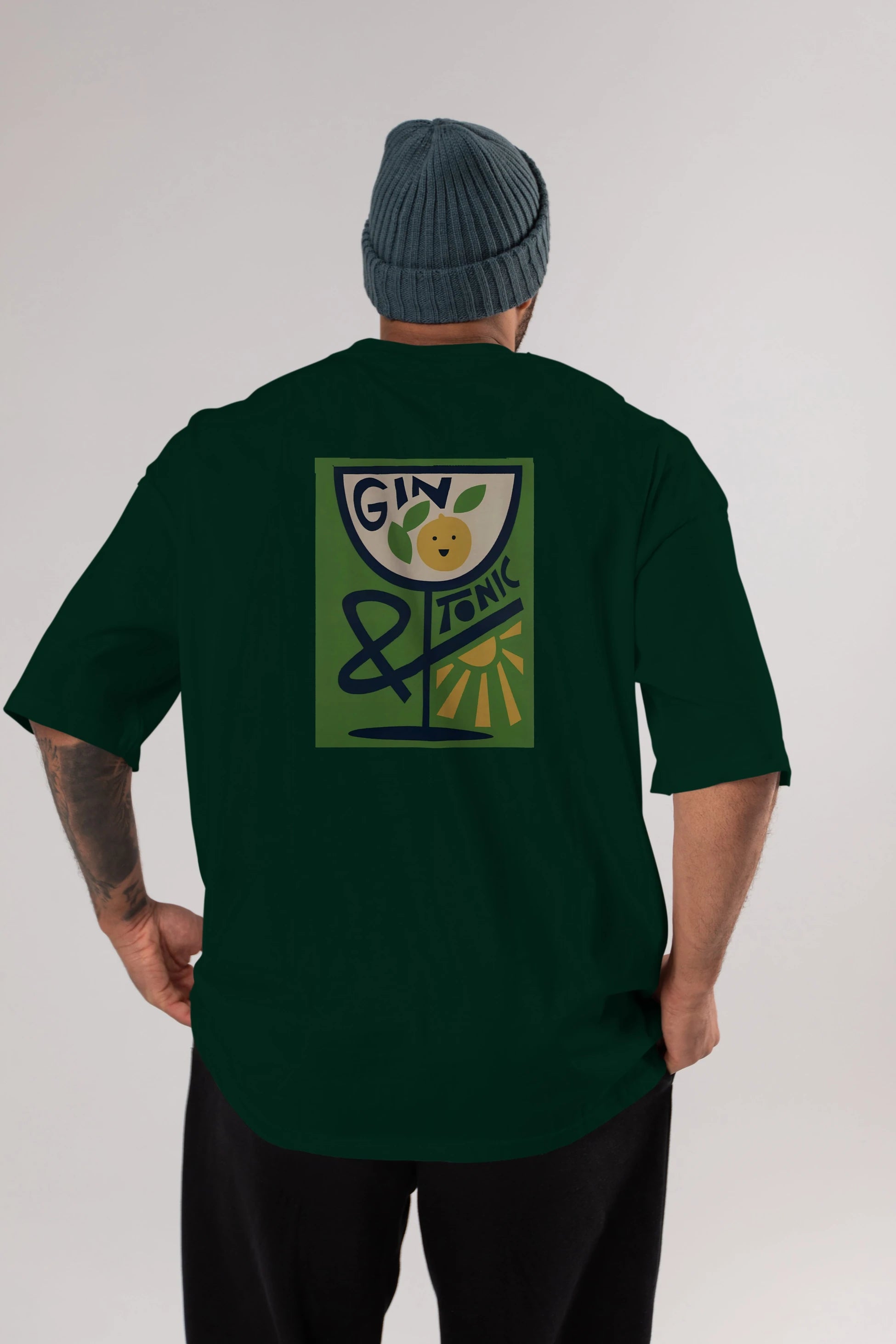 Gin Tonic 3 Arka Baskılı Oversize t-shirt Erkek Kadın Unisex %100 Pamuk Bisiklet Yaka tişort