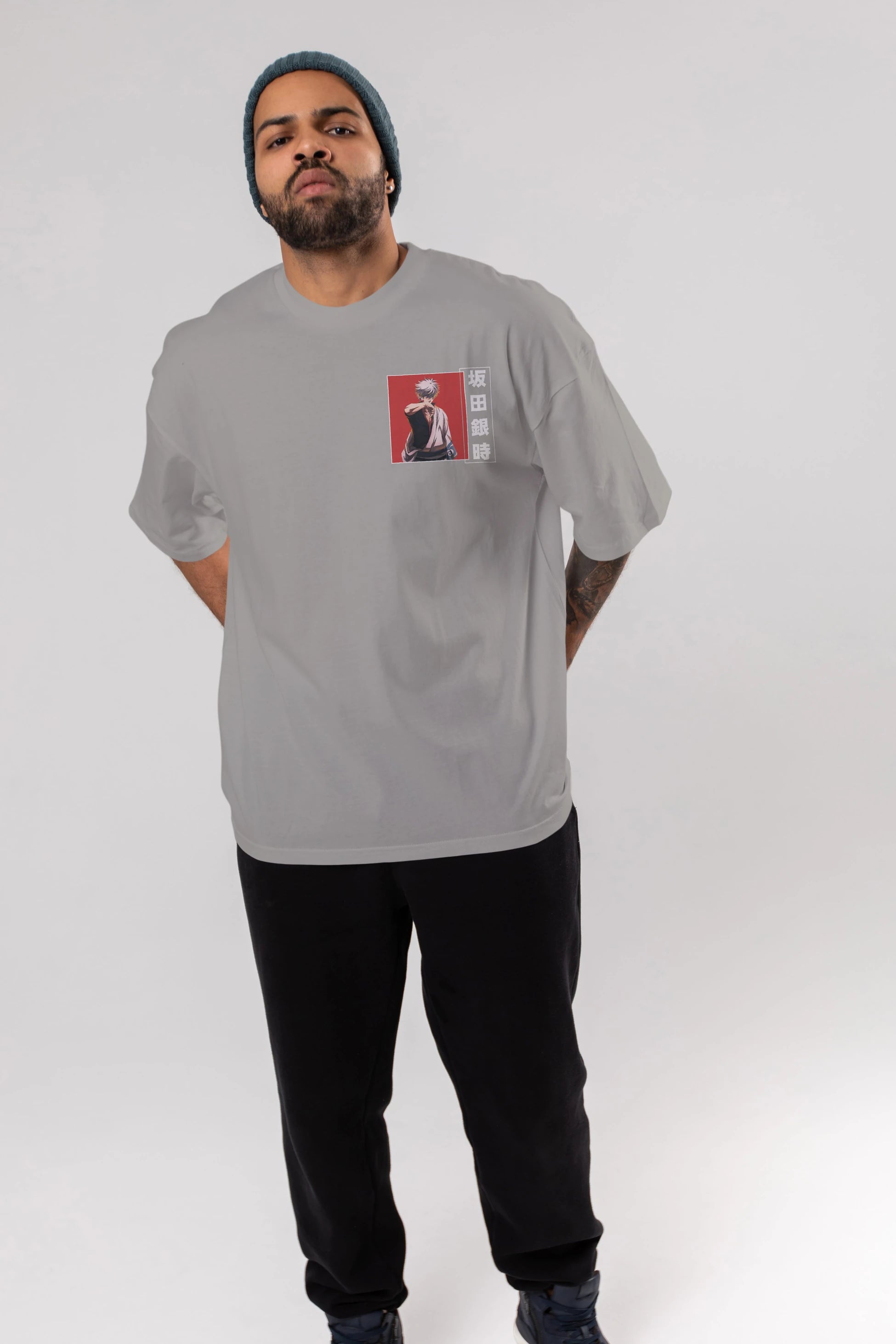 Gintoki Sakata GINTAMA 1 Ön Sol Baskılı Oversize t-shirt Erkek Kadın Unisex %100 Pamuk Bisiklet Yaka tişort