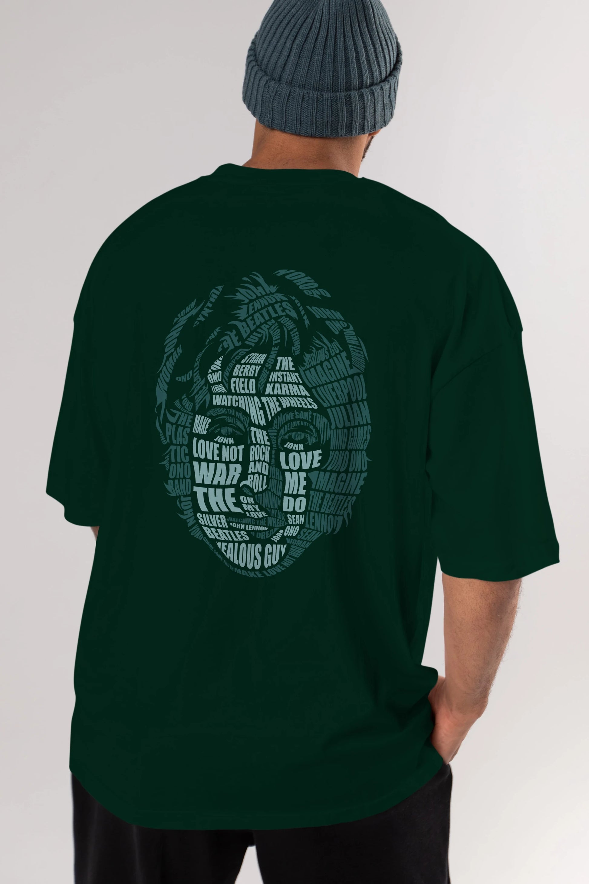 John Lennon Calligram Arka Baskılı Oversize t-shirt %100 pamuk Erkek Kadın Unisex
