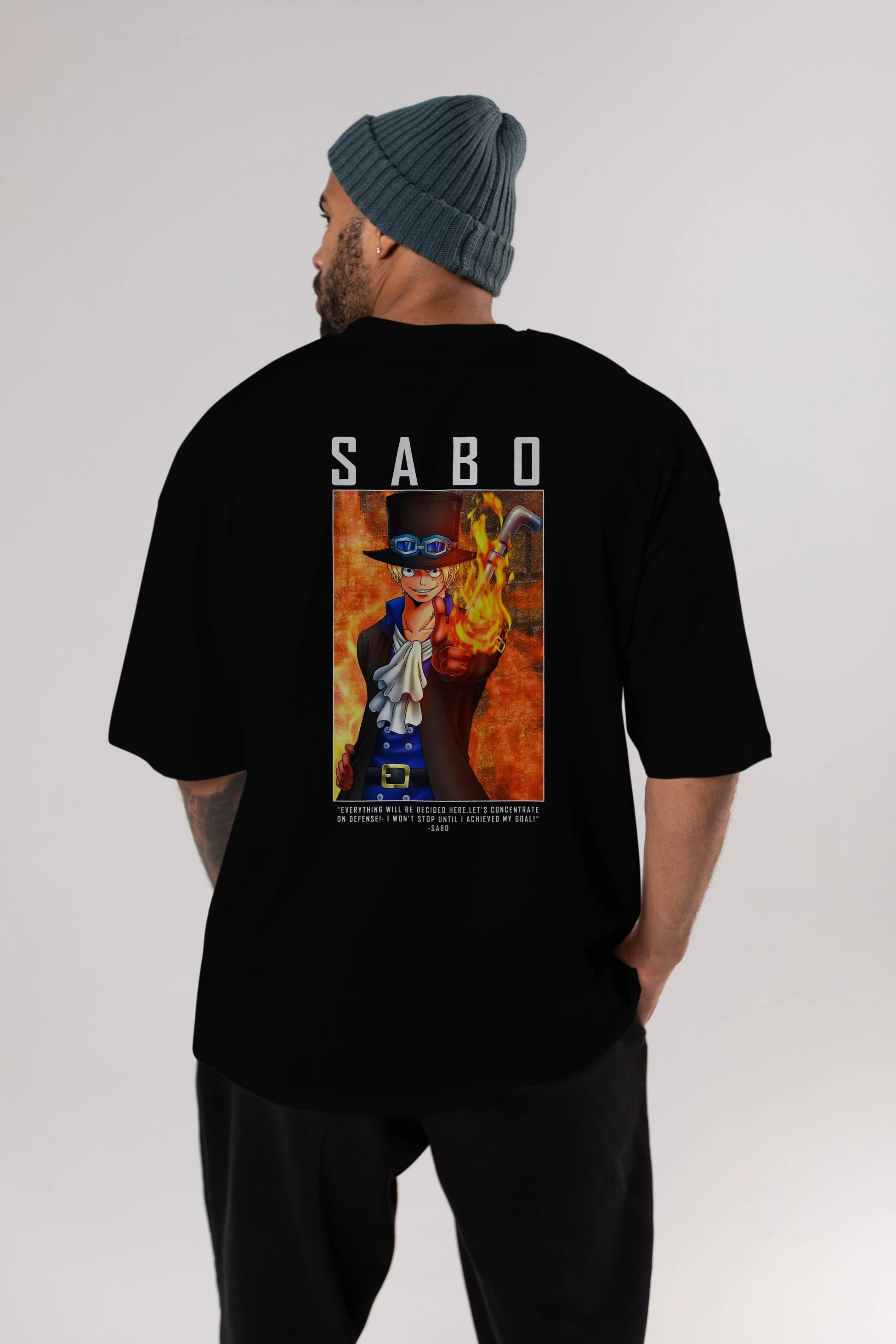 Sabo Anime Arka Baskılı Oversize t-shirt Erkek Kadın Unisex %100 pamuk tişort