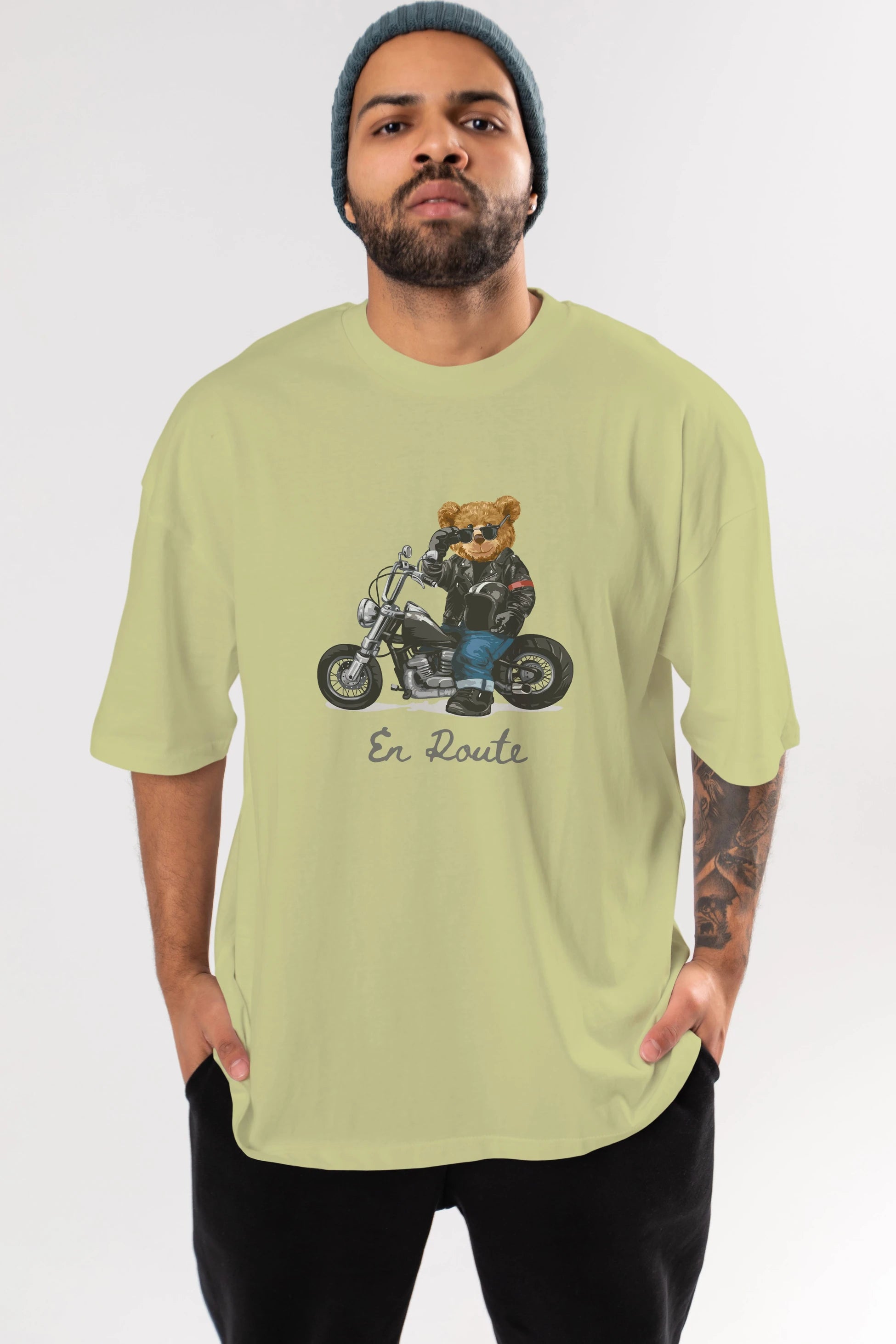 Teddy Bear En Route Ön Baskılı Oversize t-shirt Erkek Kadın Unisex %100 Pamuk