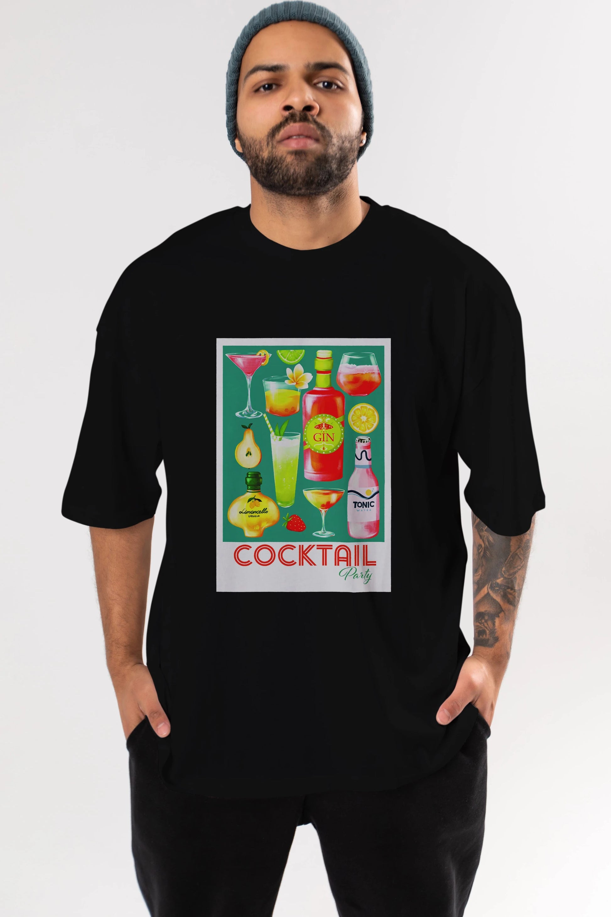 Cocktail Party 2 Ön Baskılı Oversize t-shirt Erkek Kadın Unisex %100 Pamuk Bisiklet Yaka tişort