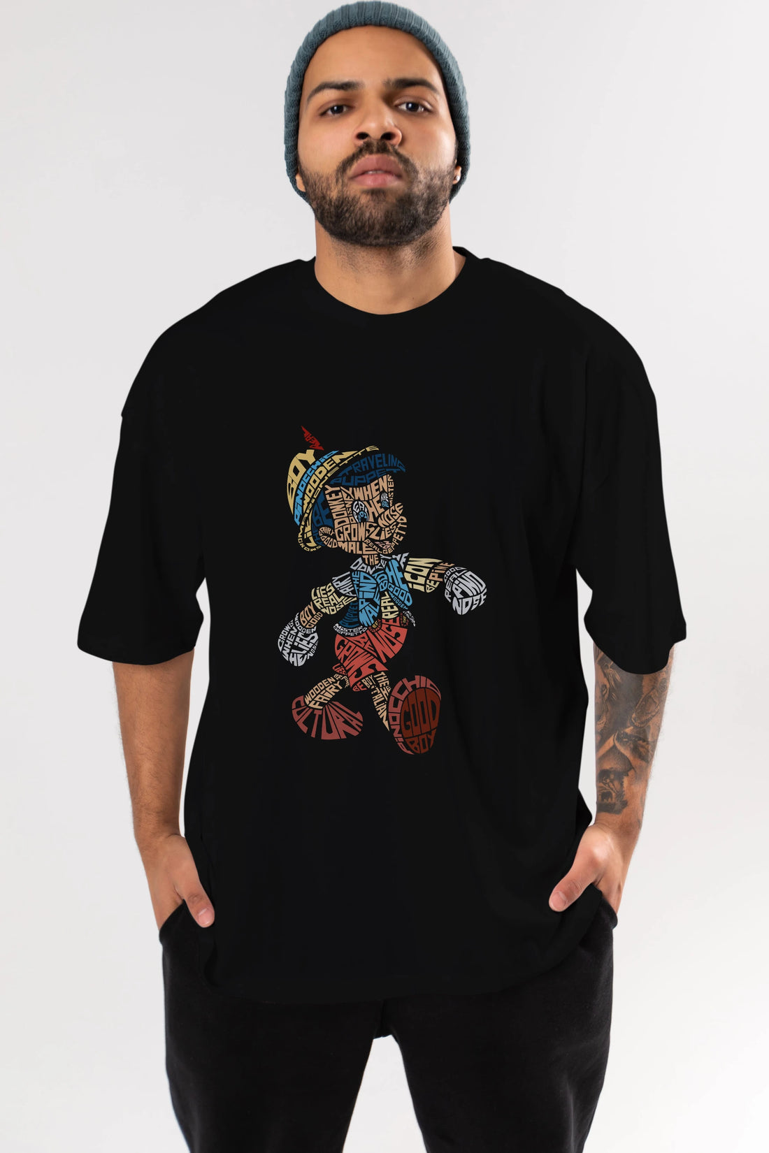 Pinokio Ön Baskılı Oversize t-shirt %100 pamuk Erkek Kadın Unisex