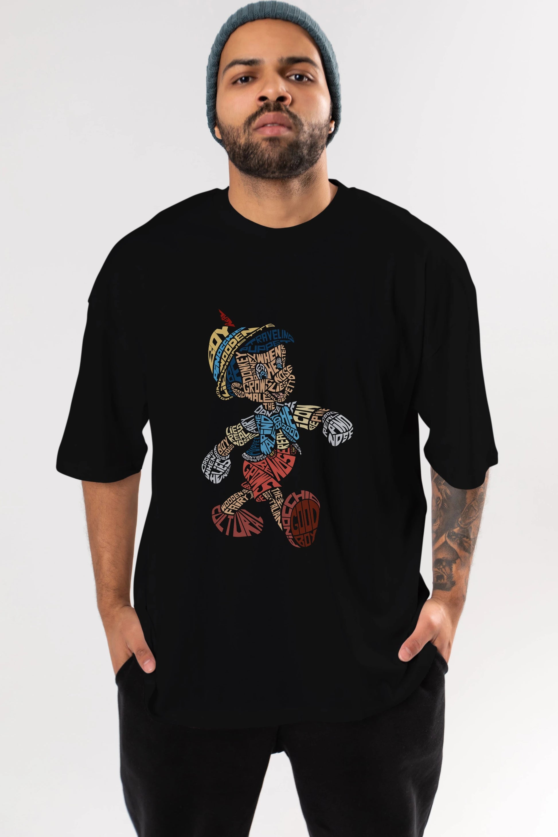Pinokio Ön Baskılı Oversize t-shirt %100 pamuk Erkek Kadın Unisex