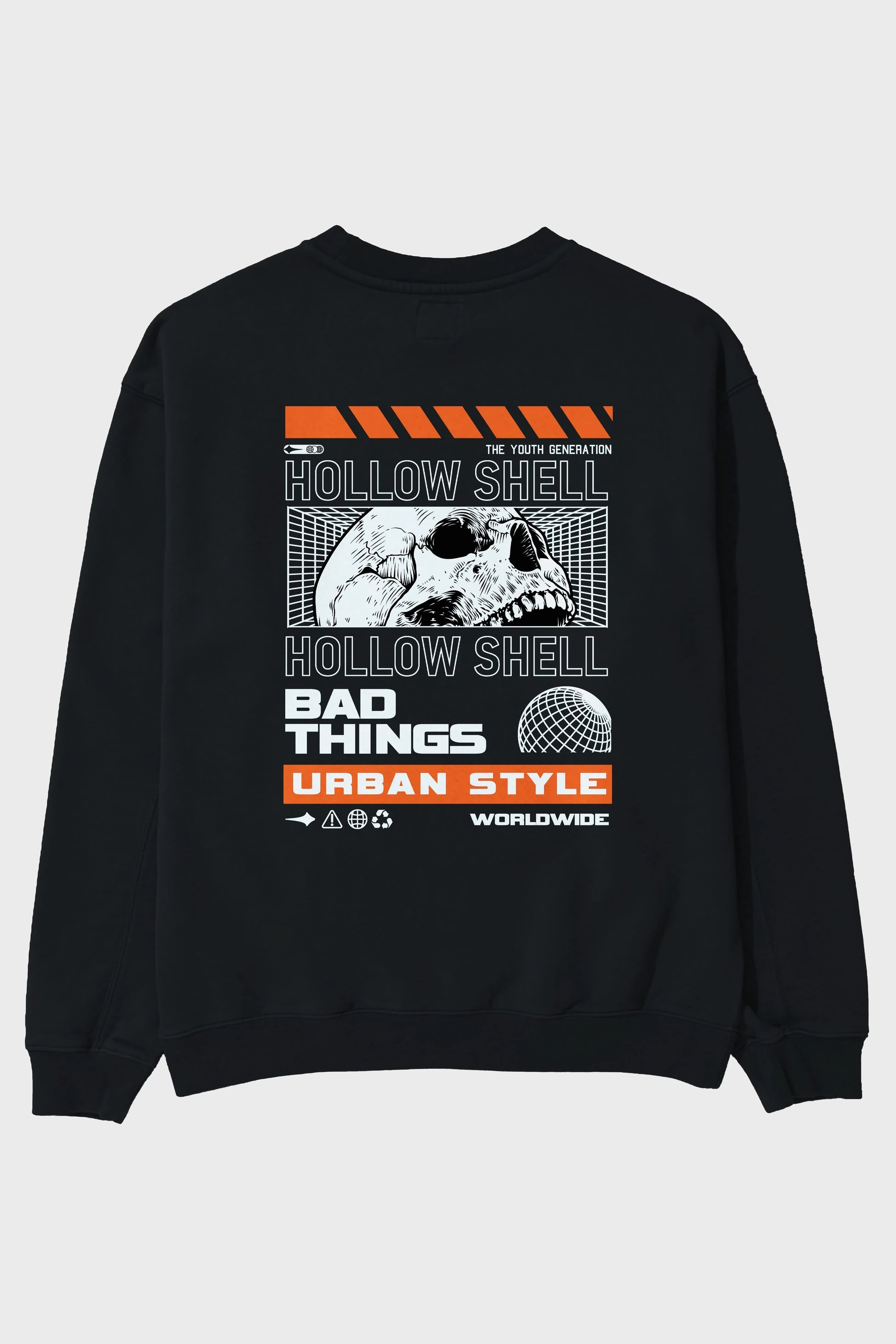 Hollow Shell Arka Baskılı Oversize Sweatshirt Erkek Kadın Unisex