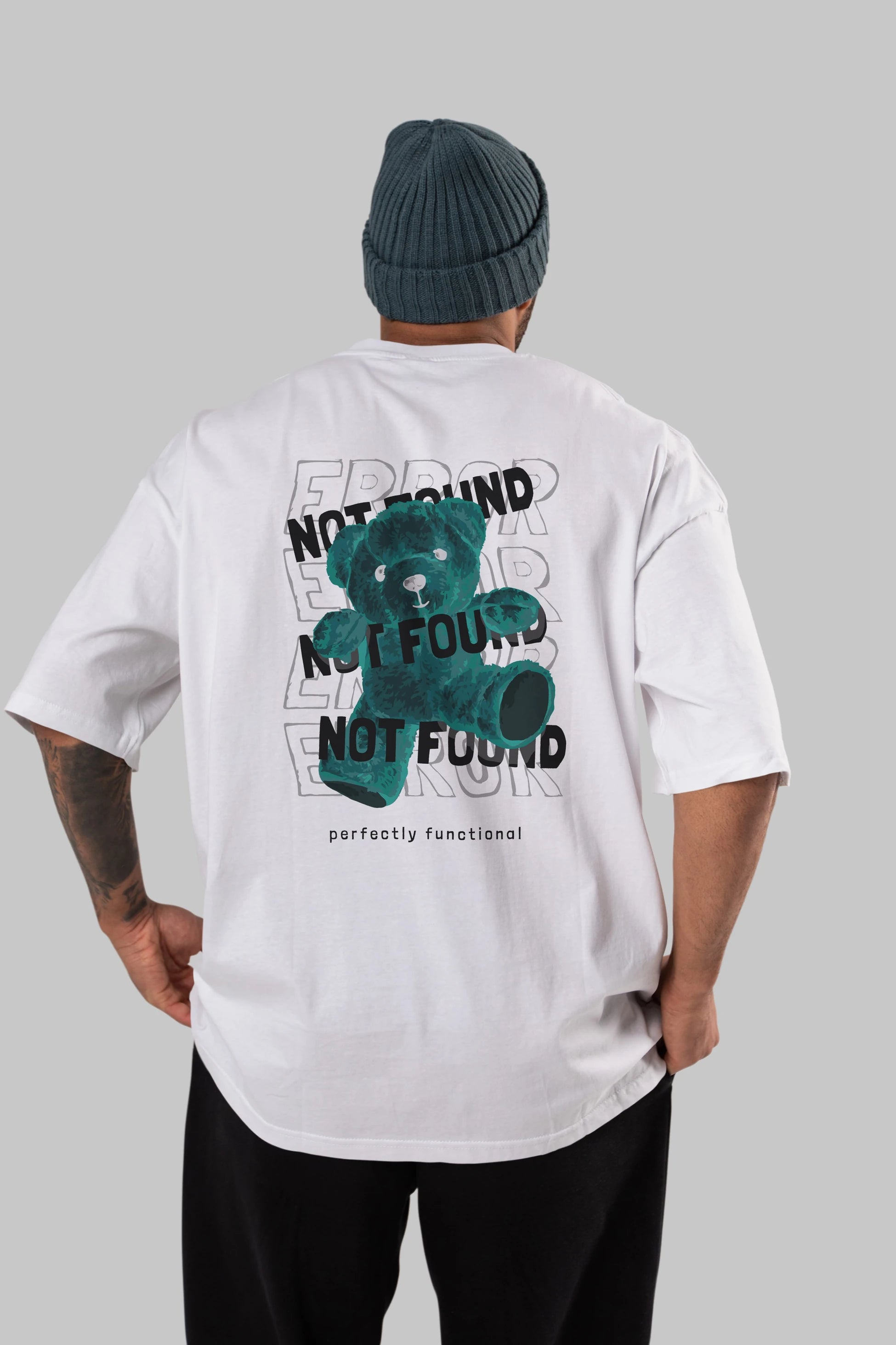 Error Not Found Bear Arka Baskılı Oversize t-shirt Erkek Kadın Unisex