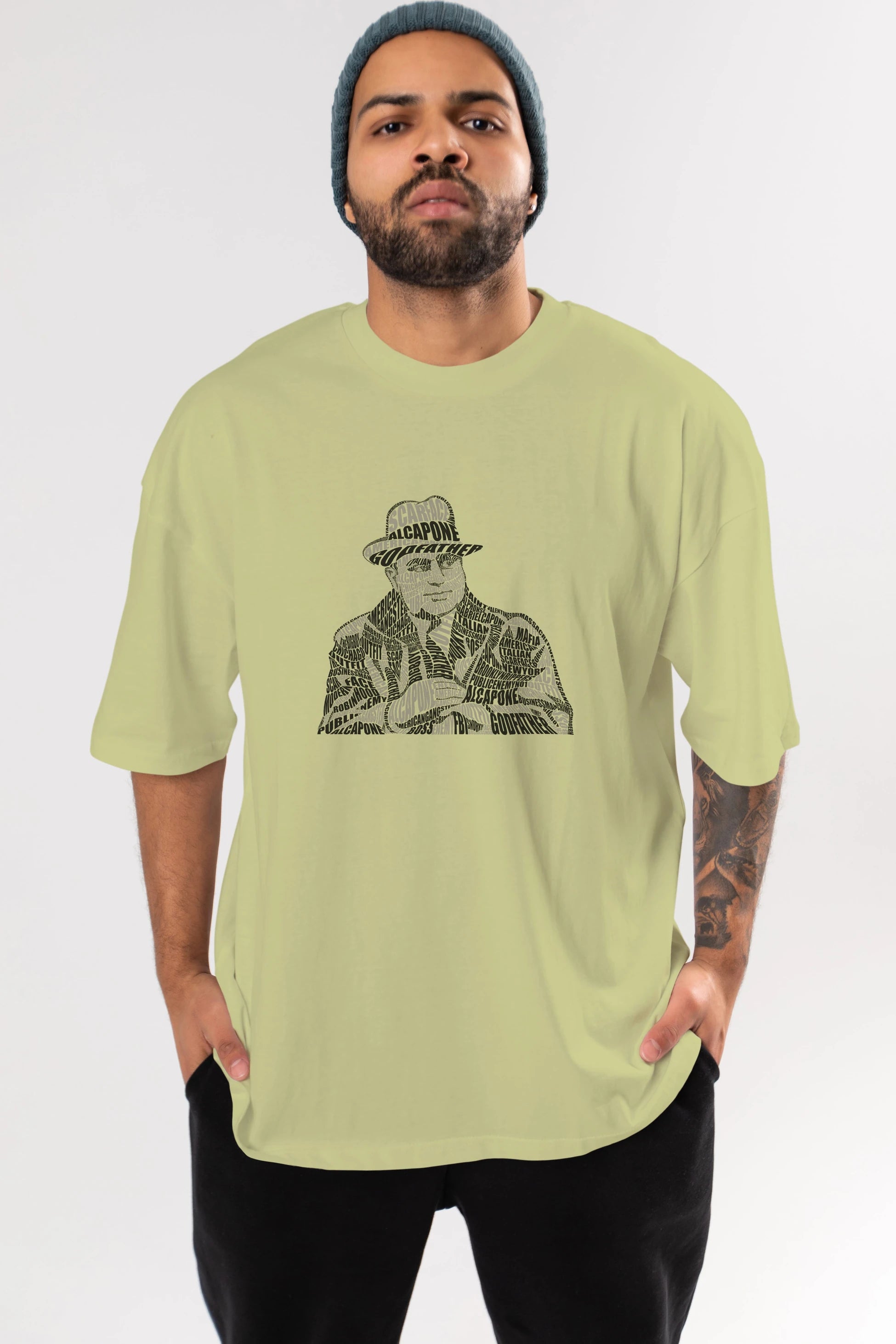 Al Capone Calligram Ön Baskılı Oversize t-shirt %100 pamuk Erkek Kadın Unisex