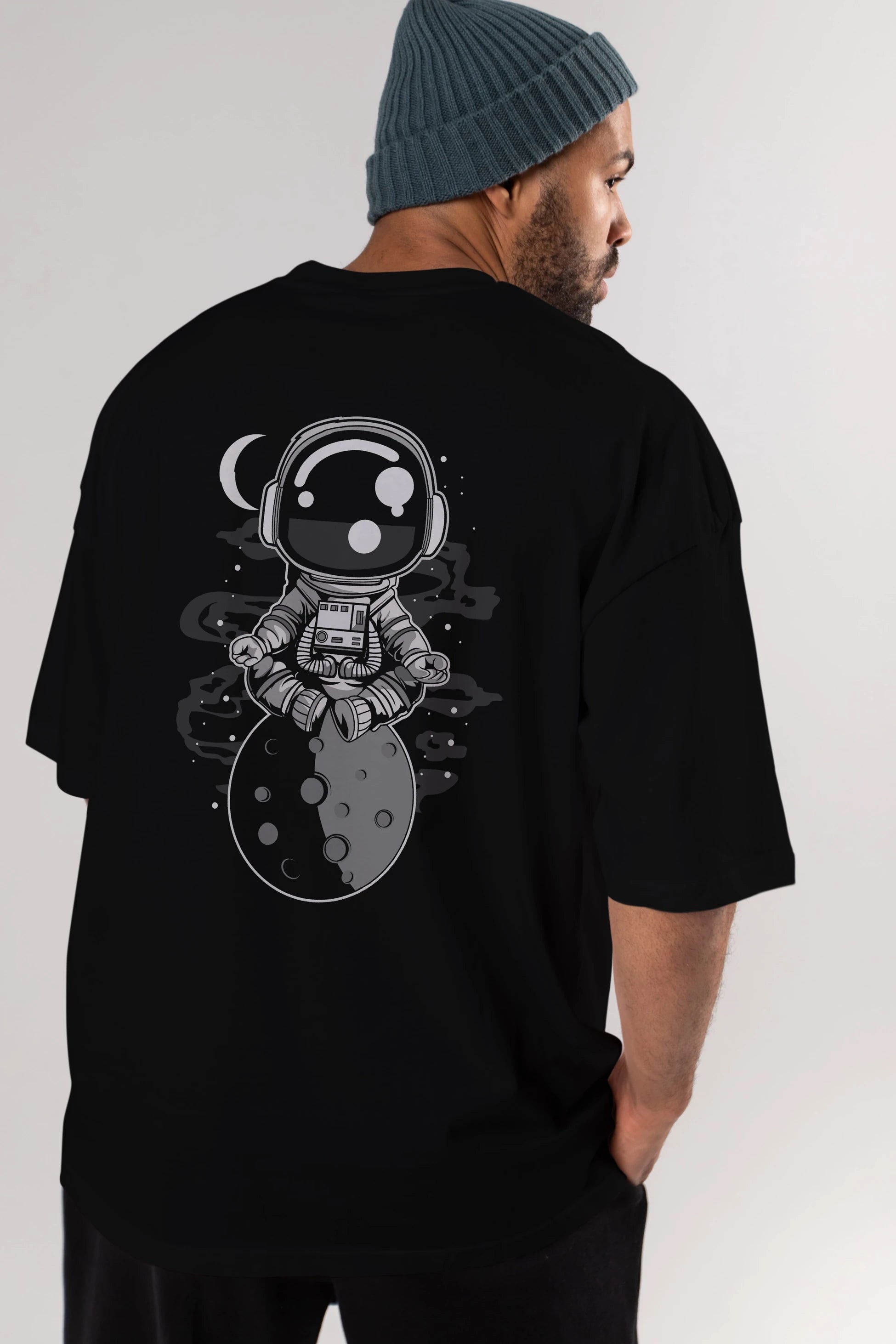 Astronaut Yoga Arka Baskılı Oversize t-shirt Erkek Kadın Unisex