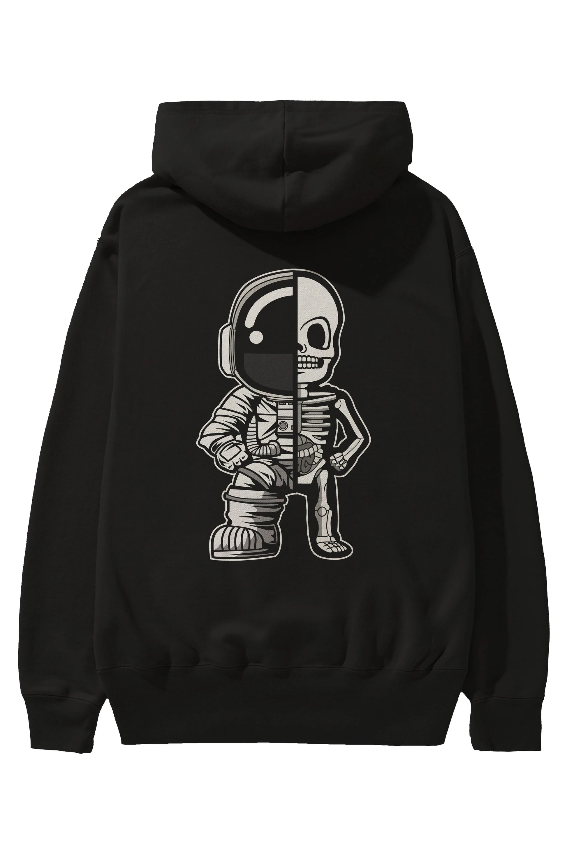 Astronaut Half Skeleton Arka Baskılı Hoodie Oversize Kapüşonlu Sweatshirt Erkek Kadın Unisex