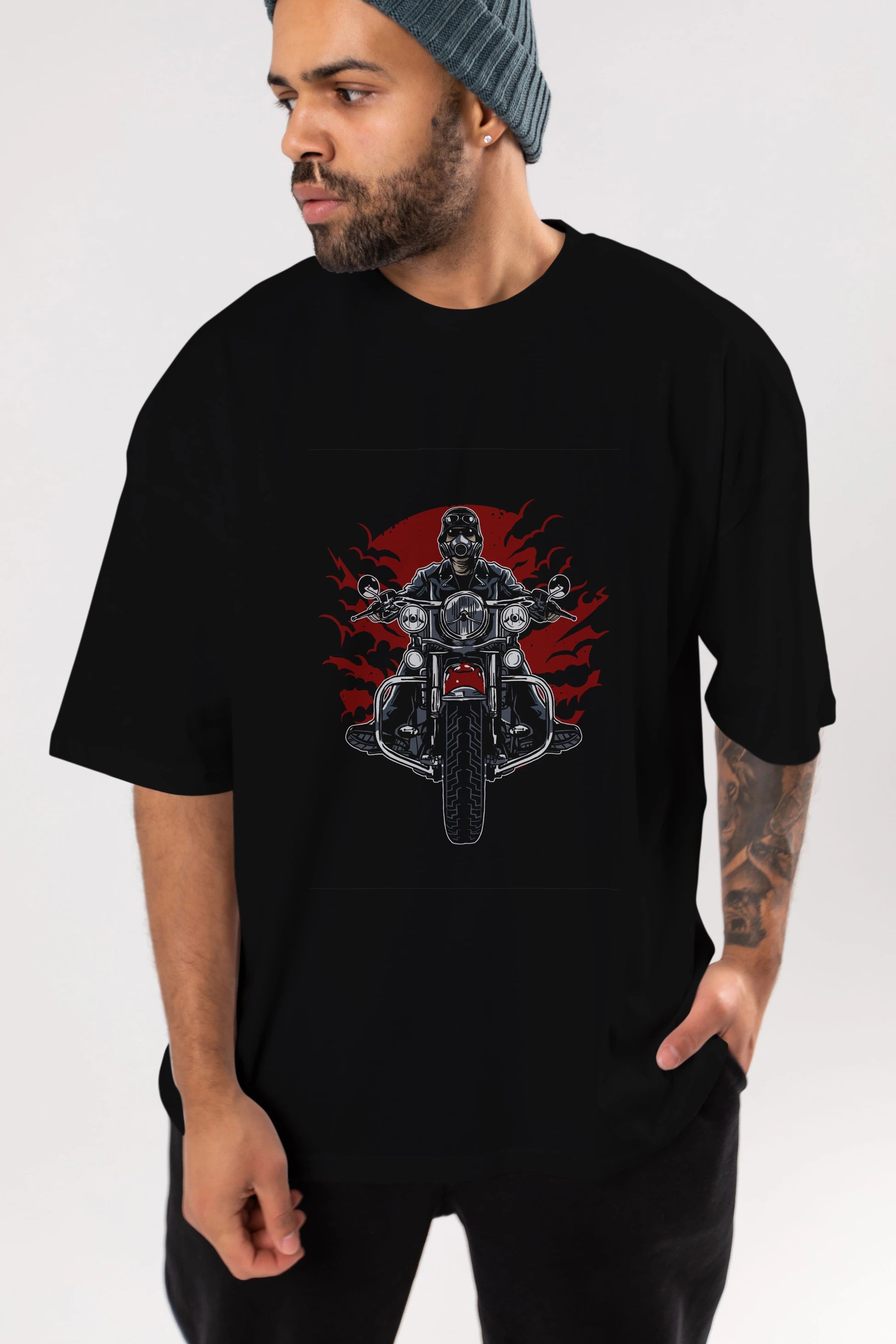 Wild Biker Ön Baskılı Oversize t-shirt Erkek Kadın Unisex %100 Pamuk tişort