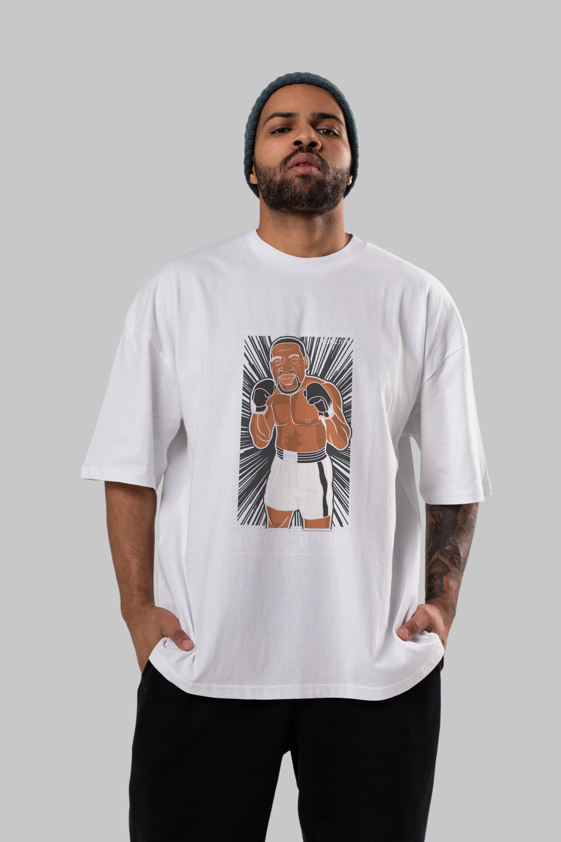 George Floyd Boxer Ön Baskılı Oversize t-shirt Erkek Kadın Unisex %100 Pamuk tişort
