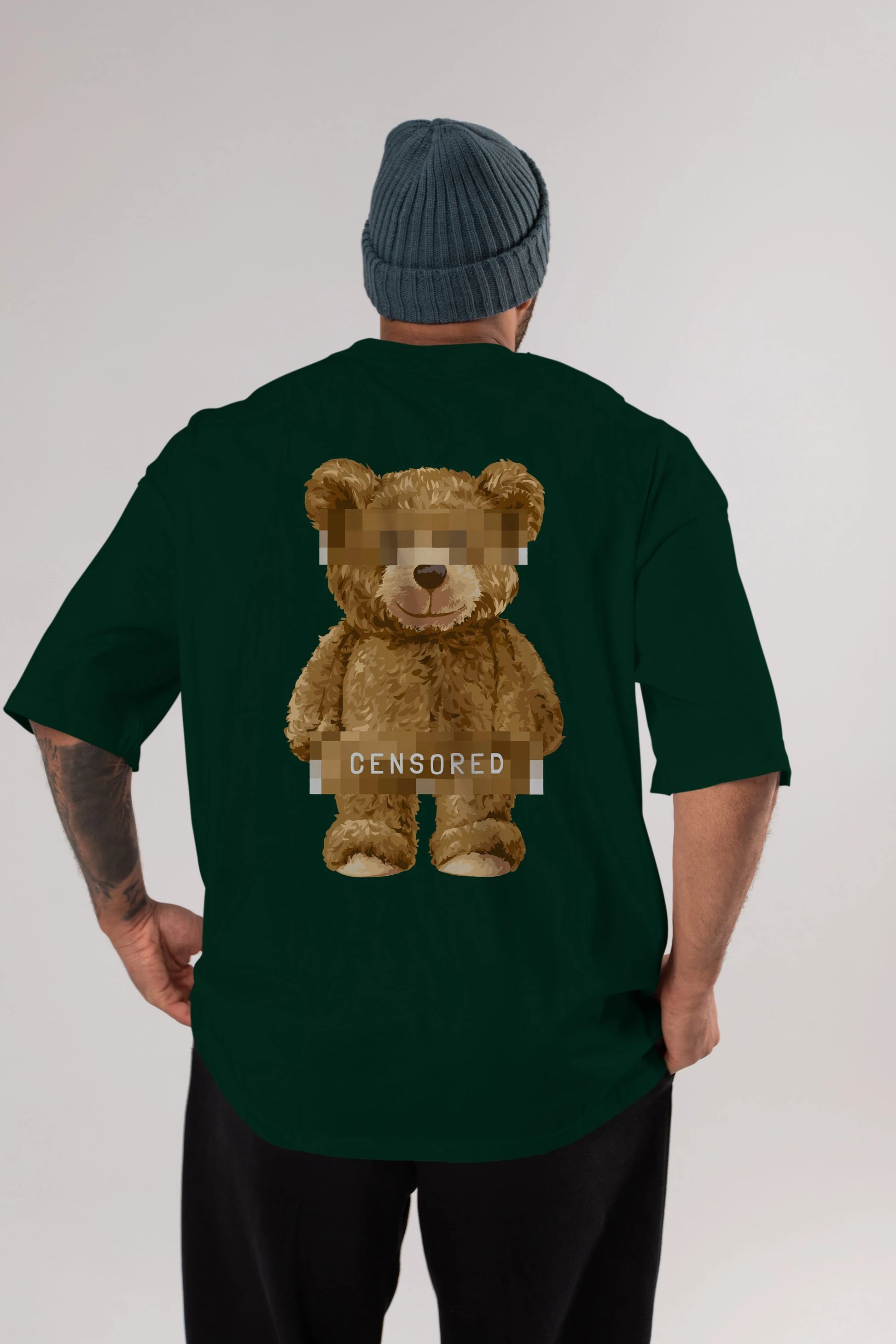Teddy Bear Censored Arka Baskılı Oversize t-shirt Erkek Kadın Unisex %100 Pamuk