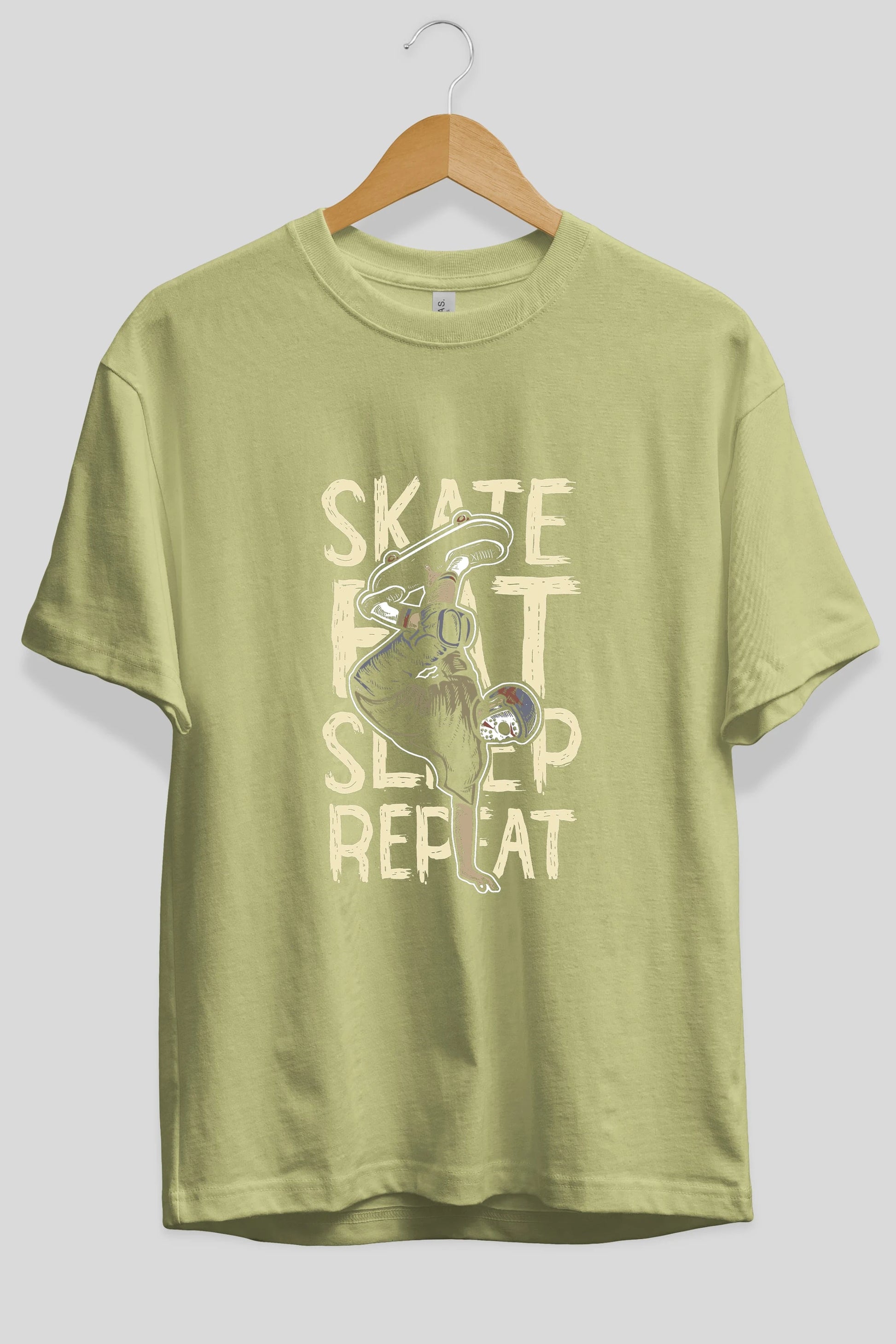 Skate Eat Sleep Repeat Ön Baskılı Oversize t-shirt Erkek Kadın Unisex %100 Pamuk tişort