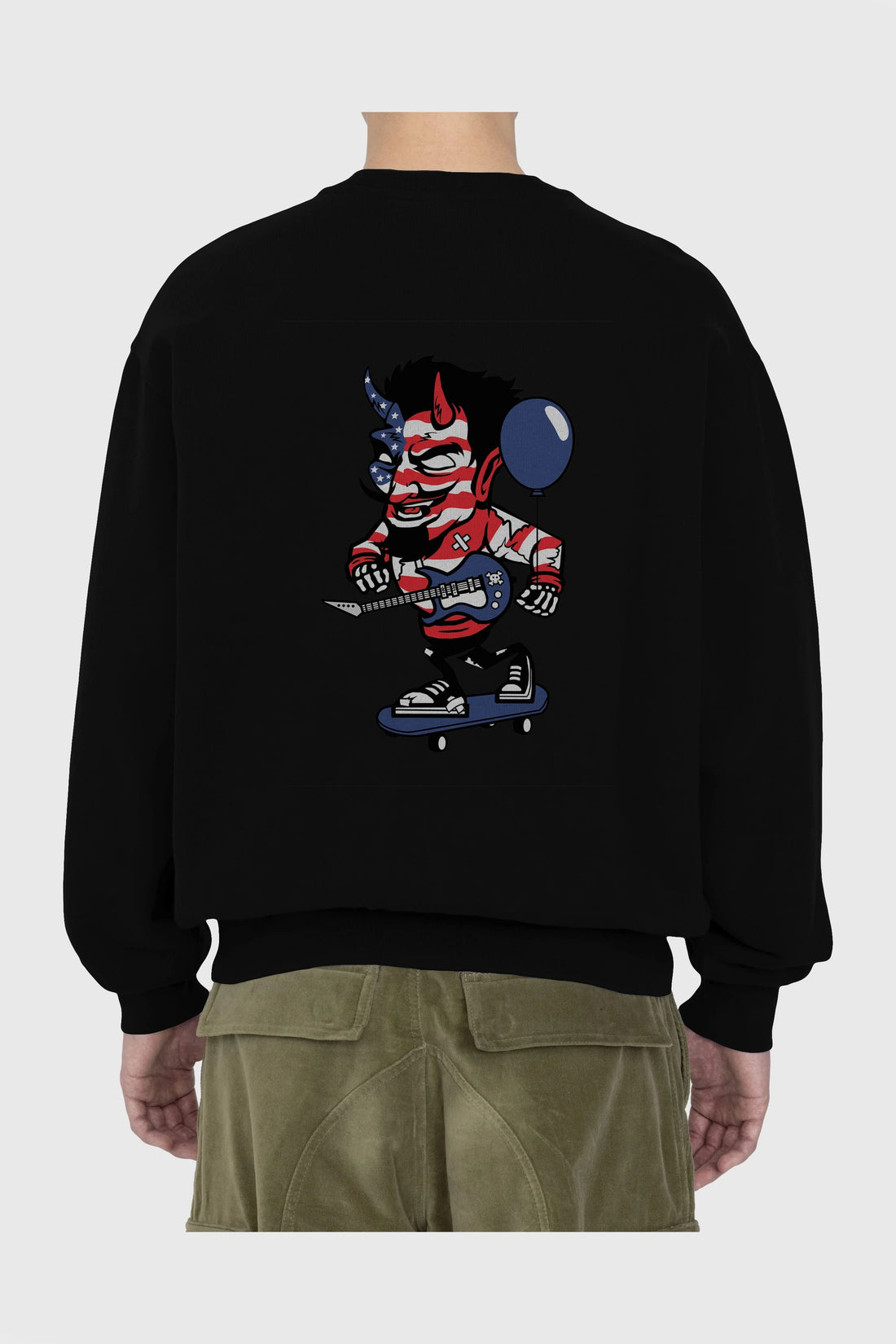American Devil Skater Arka Baskılı Oversize Sweatshirt Erkek Kadın Unisex