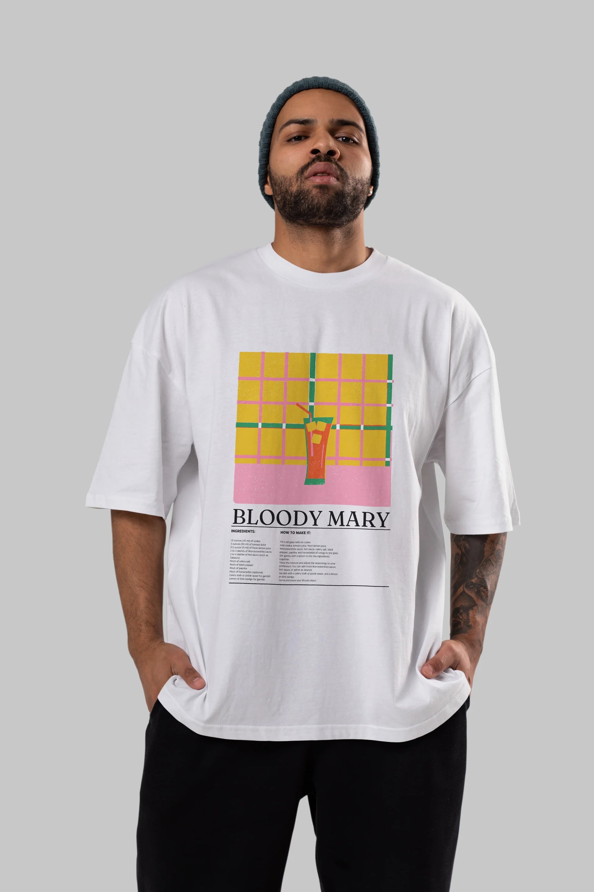 Bloody Mary Kokteyl Ön Baskılı Oversize t-shirt Erkek Kadın %100 Pamuk Bisiklet Yaka tişort