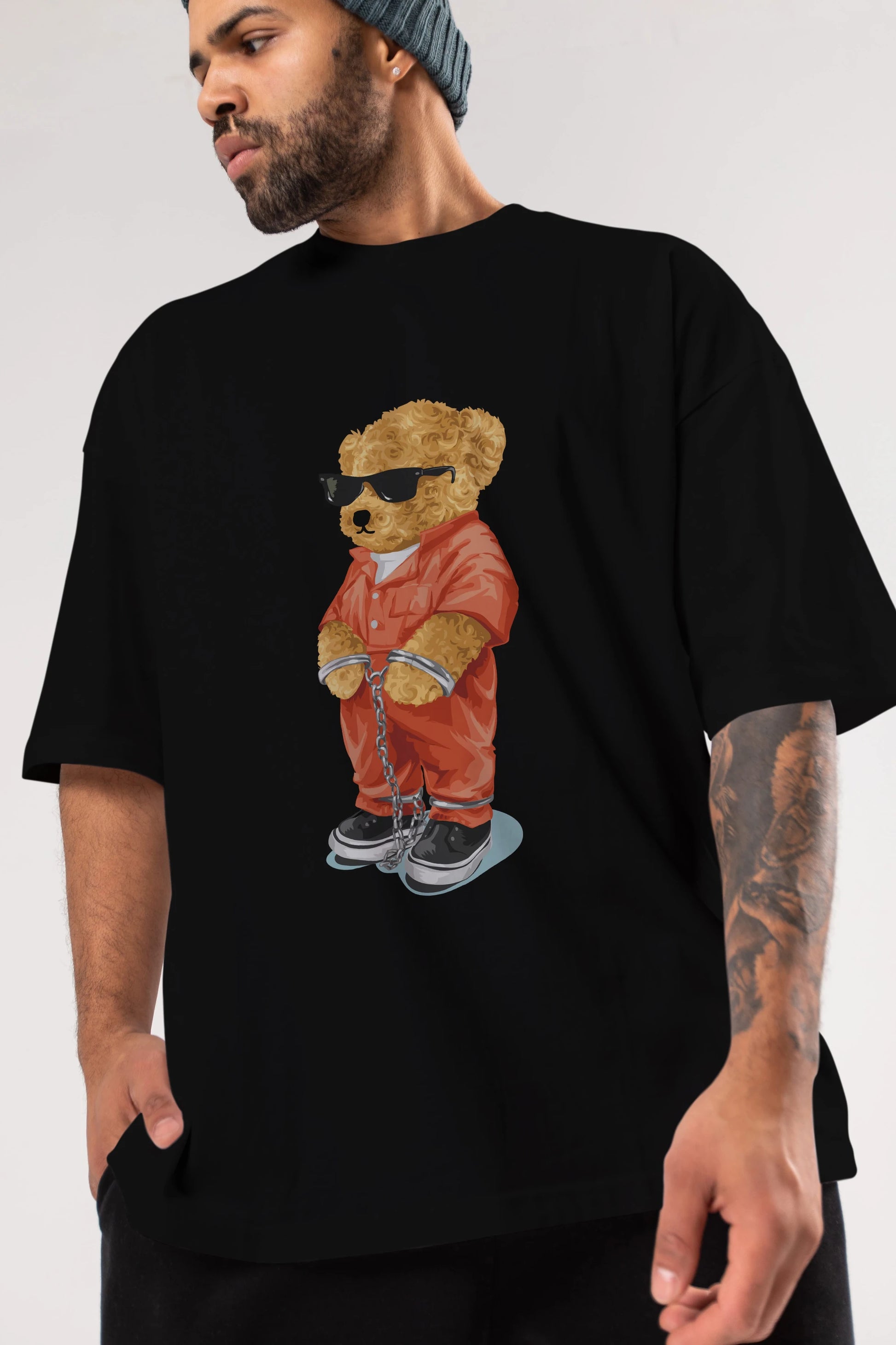 Teddy Bear Kodes Ön Baskılı Oversize t-shirt Erkek Kadın Unisex %100 Pamuk