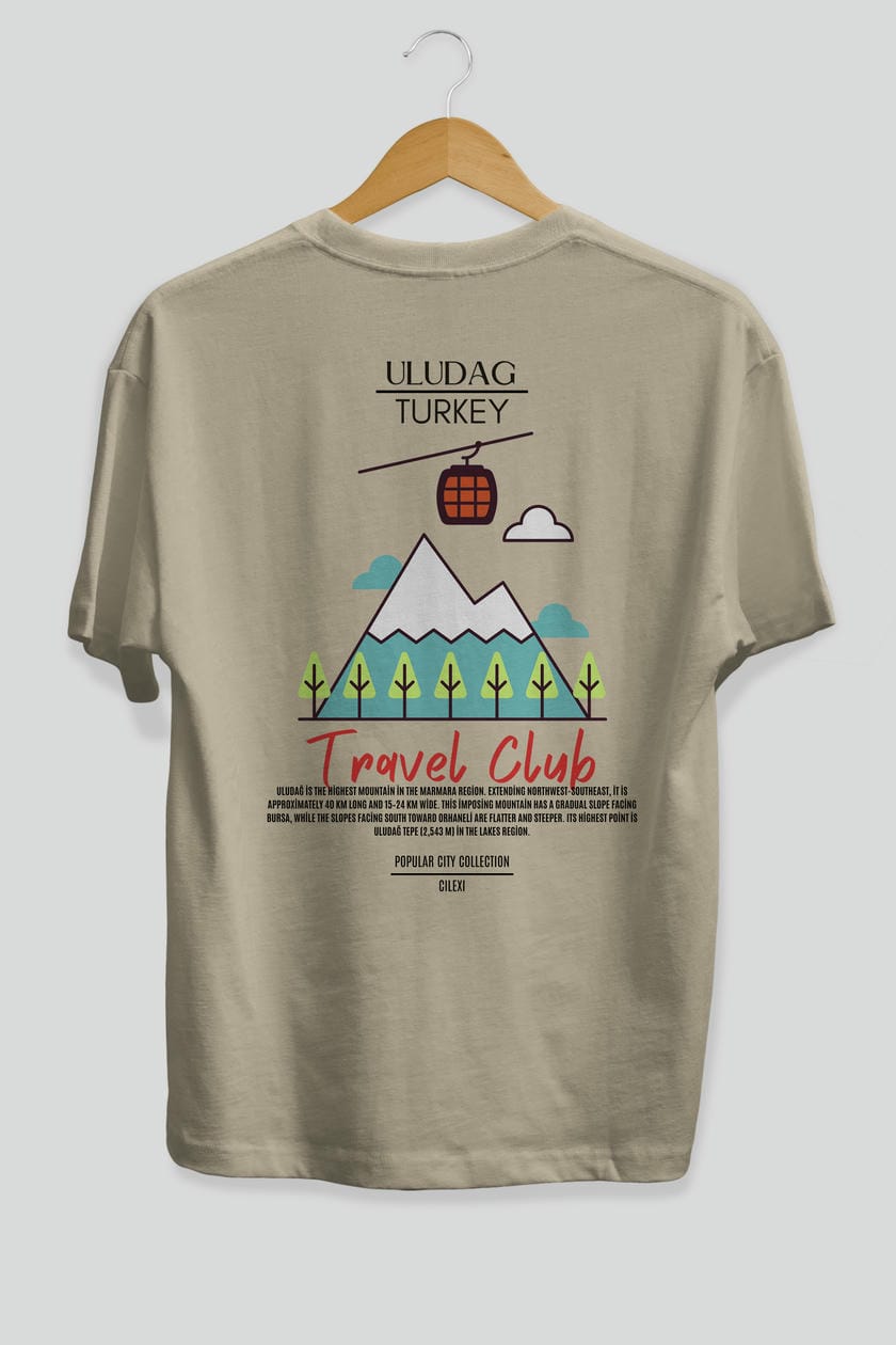 Uludağ Turkey Arka Baskılı Oversize t-shirt Erkek Kadın Pamuk Bisiklet Yaka tişort
