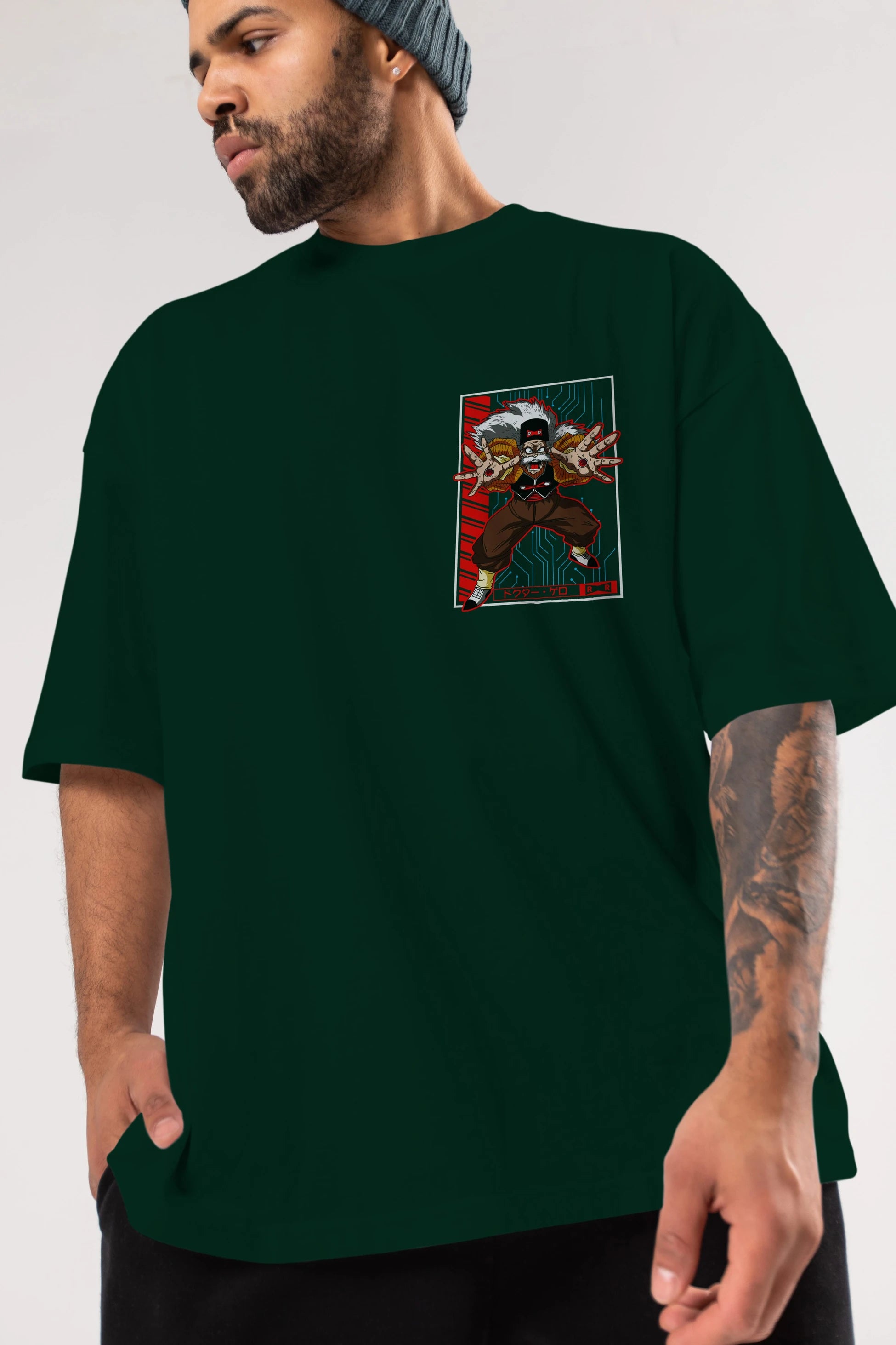 DragonBall DrMakigero Ön Sol Baskılı Oversize t-shirt Erkek Kadın Unisex %100 Pamuk Bisiklet Yaka tişort