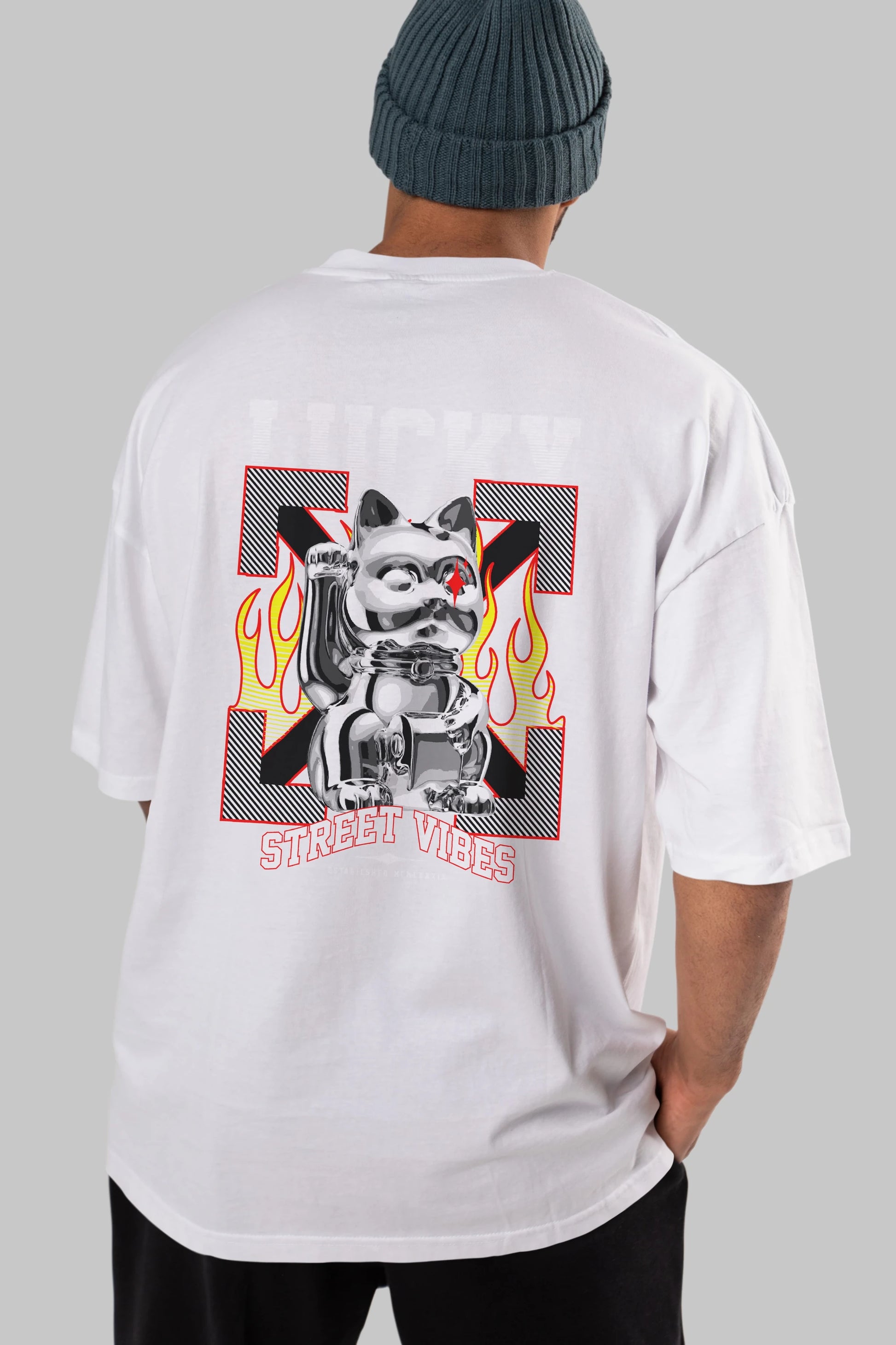 Lucky Street Vibes Arka Baskılı Oversize t-shirt Erkek Kadın Unisex