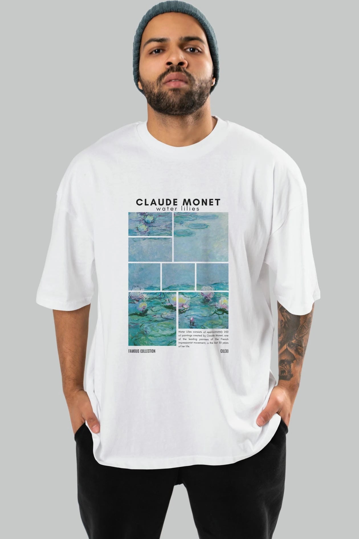 Claude Monet ön Baskılı Oversize t-shirt Erkek Kadın Bisiklet Yaka Pamuk tişort