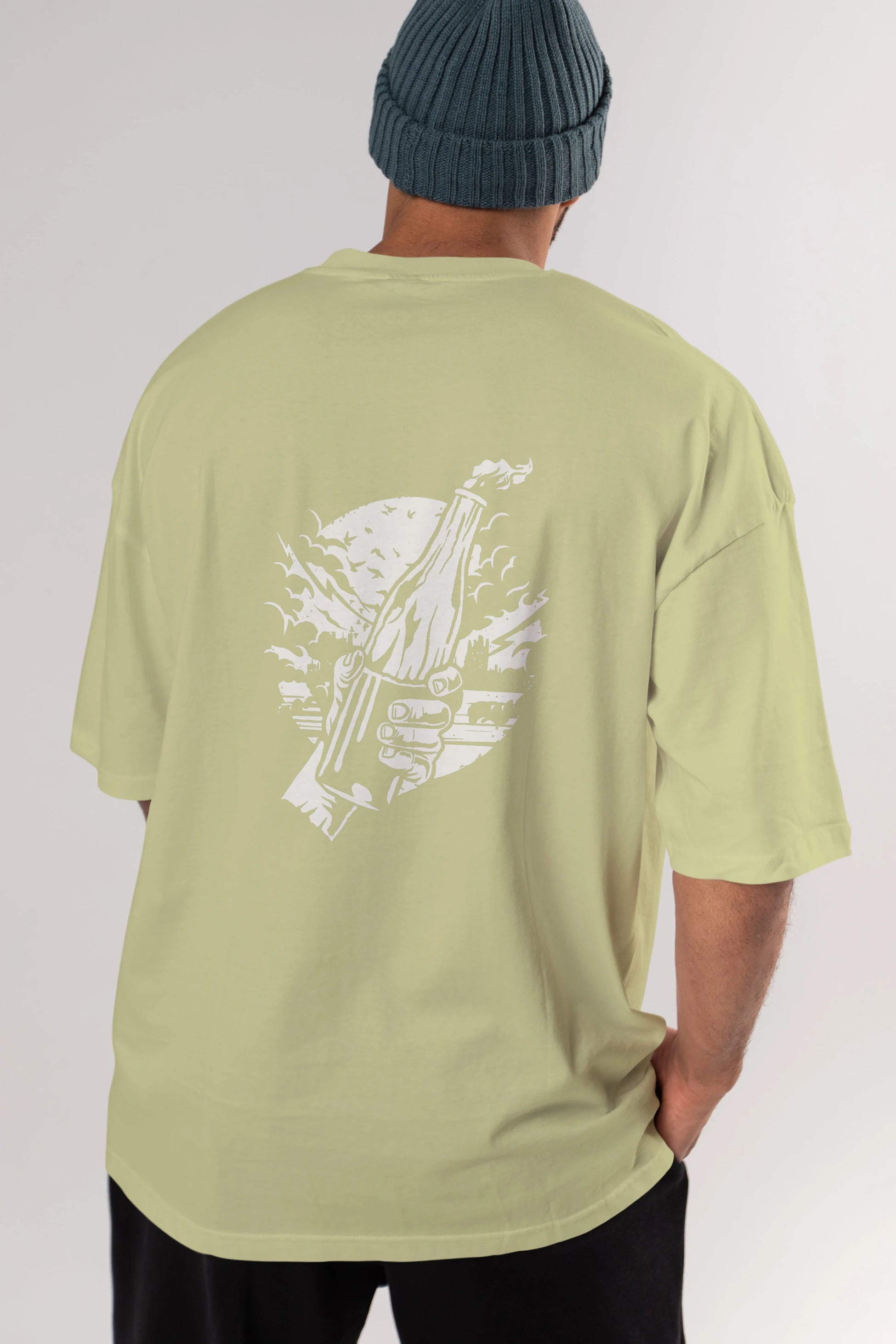 Molotov Cocktail Arka Baskılı Oversize t-shirt Erkek Kadın Unisex %100 Pamuk