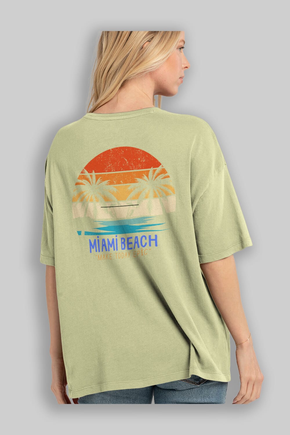 Miami Beach Yazılı Arka Baskılı Oversize t-shirt Erkek Kadın Unisex
