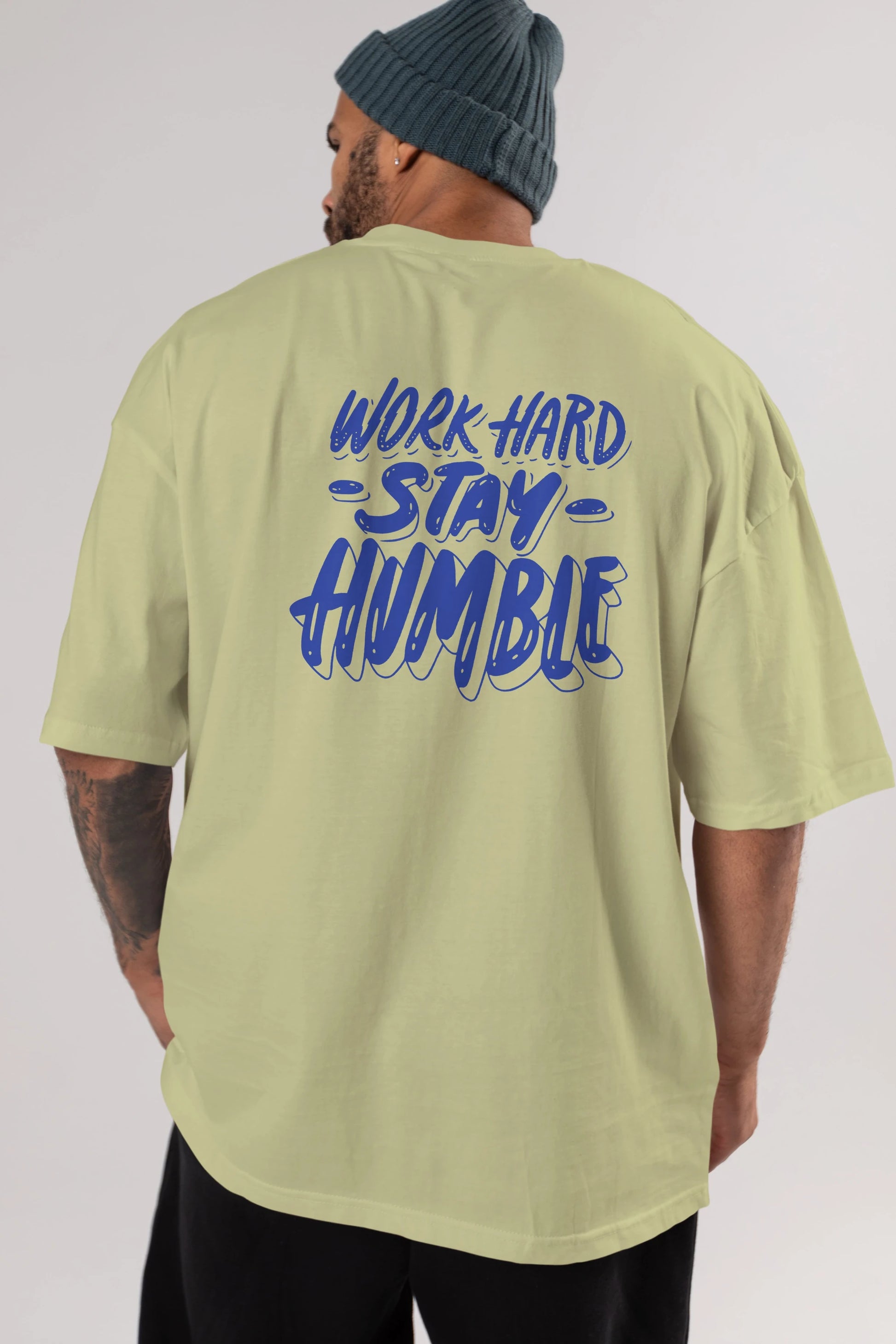 Word Hard Yazılı Arka Baskılı Oversize t-shirt Erkek Kadın Unisex