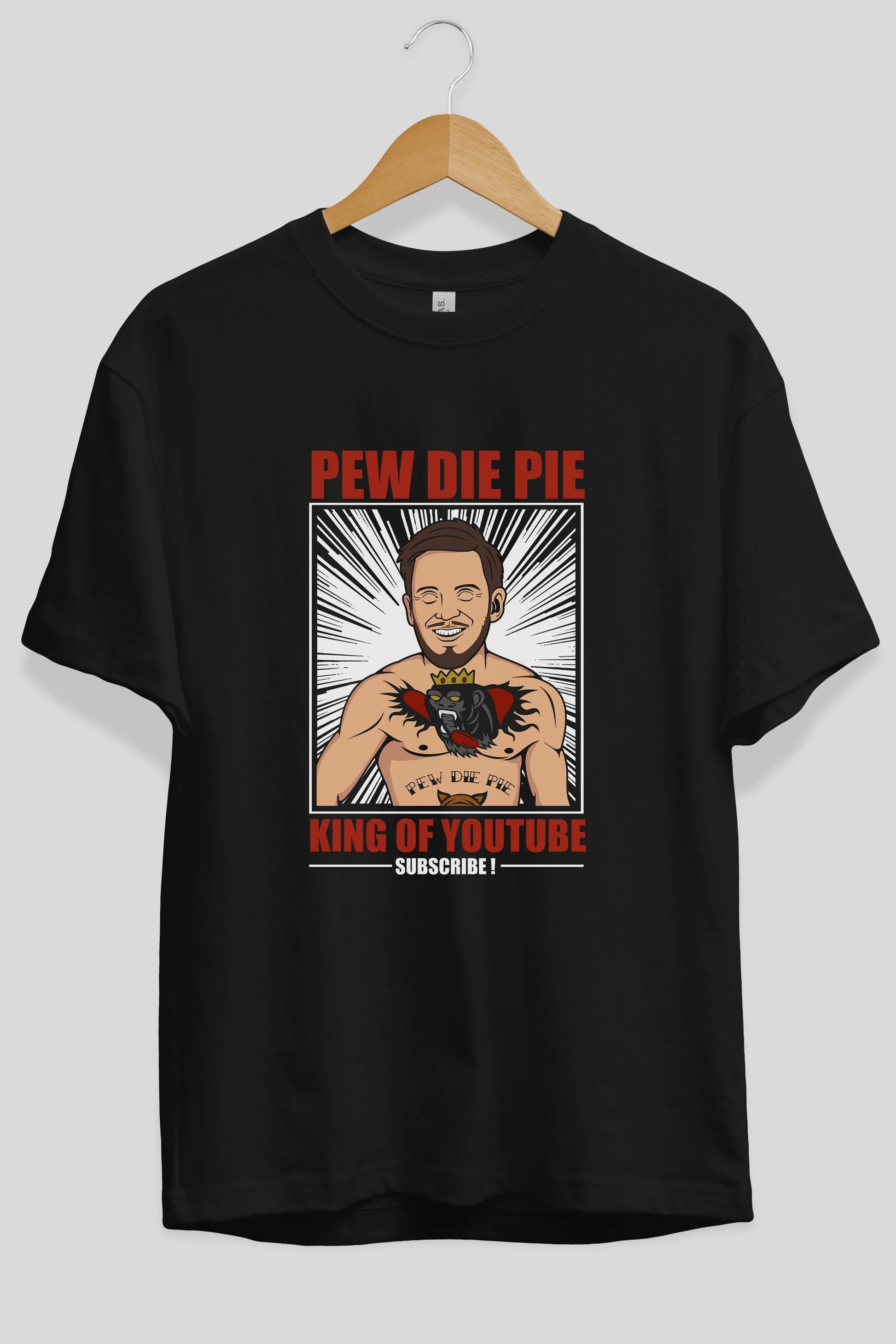 Pew Die Pie Fighter Ön Baskılı Oversize t-shirt Erkek Kadın Unisex %100 Pamuk tişort