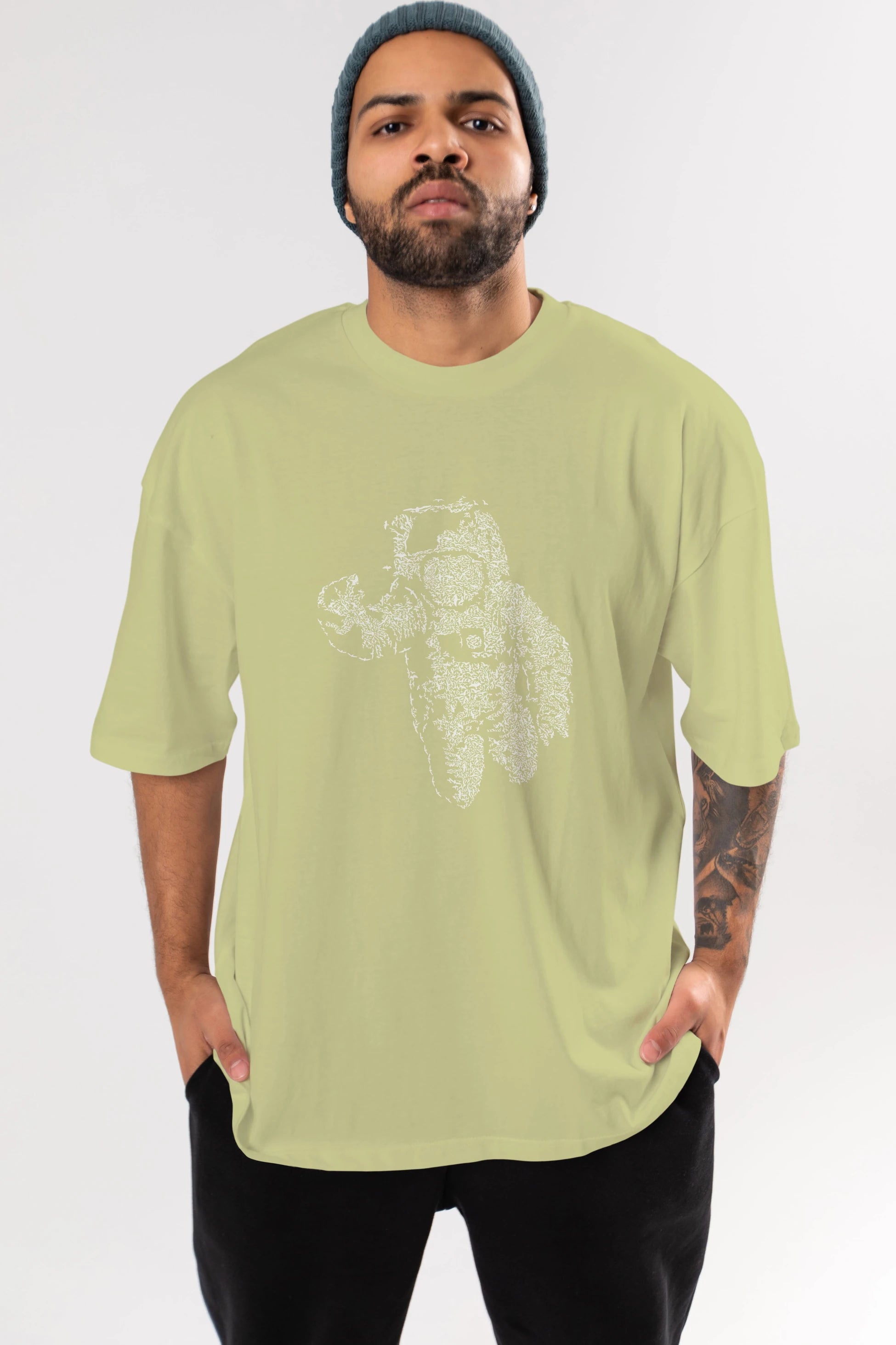 Flying Astronaut Ön Baskılı Oversize t-shirt %100 pamuk Erkek Kadın Unisex