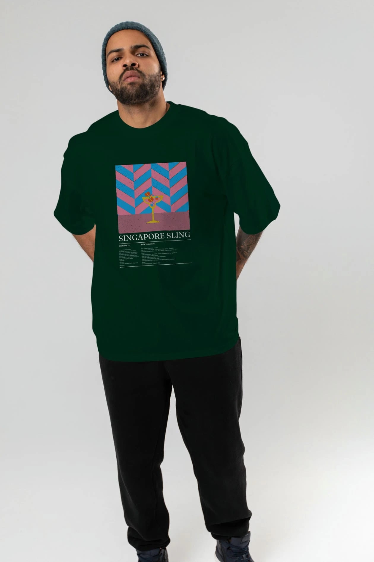 Sıngapore Sling Kokteyl Ön Baskılı Oversize t-shirt Erkek Kadın %100 Pamuk Bisiklet Yaka tişort