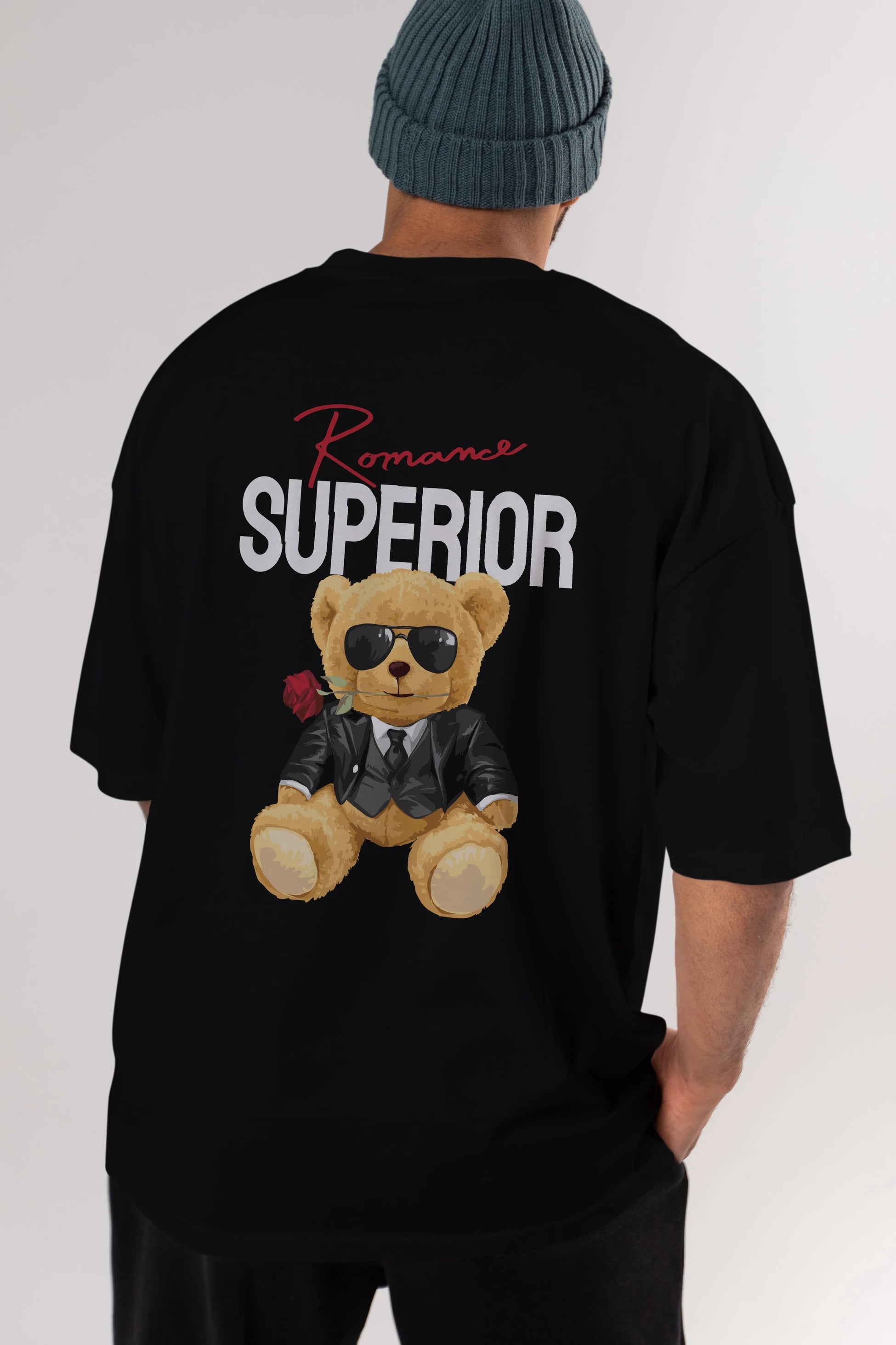Teddy Bear Romance Superior Arka Baskılı Oversize t-shirt Erkek Kadın Unisex %100 Pamuk