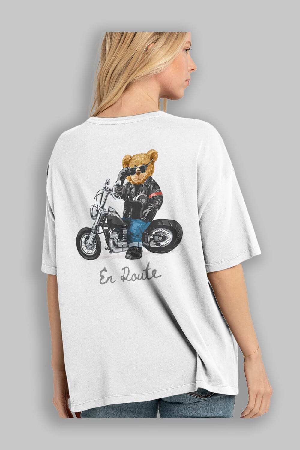Teddy Bear En Route Arka Baskılı Oversize t-shirt Erkek Kadın Unisex %100 Pamuk