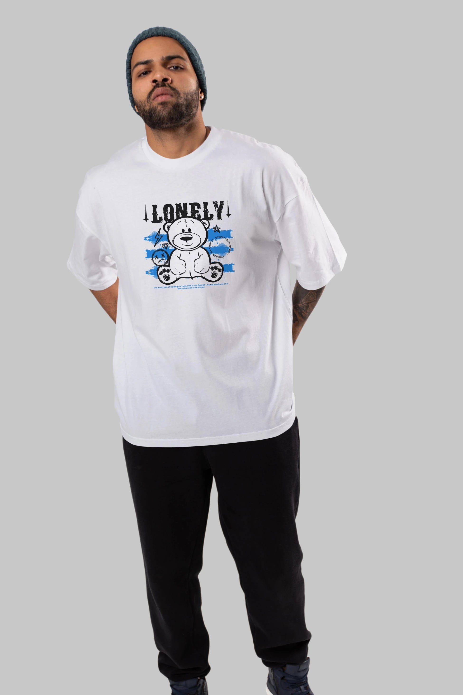 Teddy Bear Lonely Ön Baskılı Oversize t-shirt Erkek Kadın Unisex