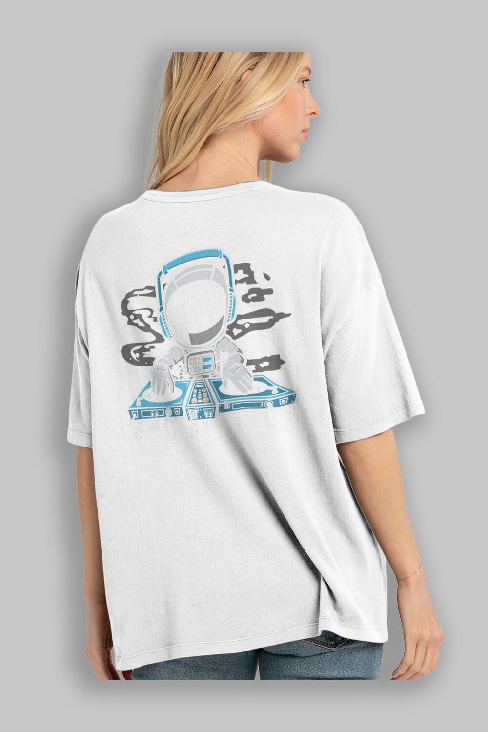 Astronaut Turntable Arka Baskılı Oversize t-shirt Erkek Kadın Unisex