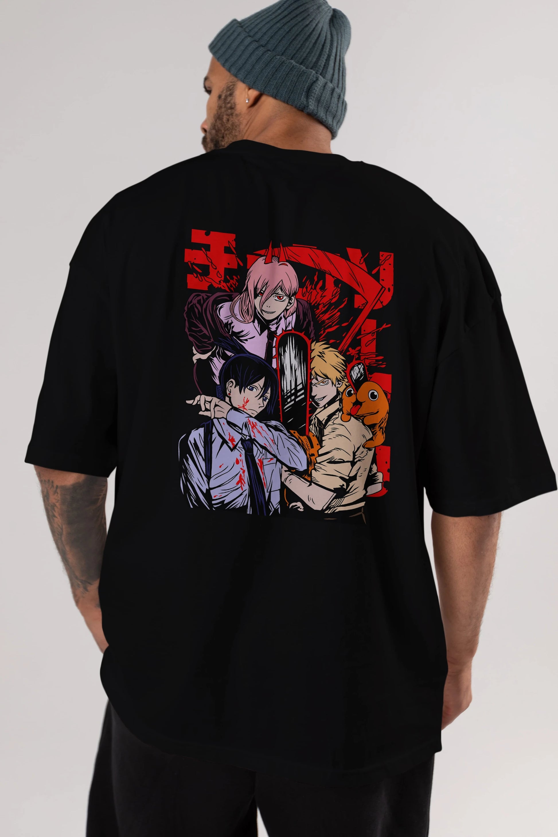 CHAINSAWMAN CREW Anime Arka Baskılı Oversize t-shirt Erkek Kadın Unisex