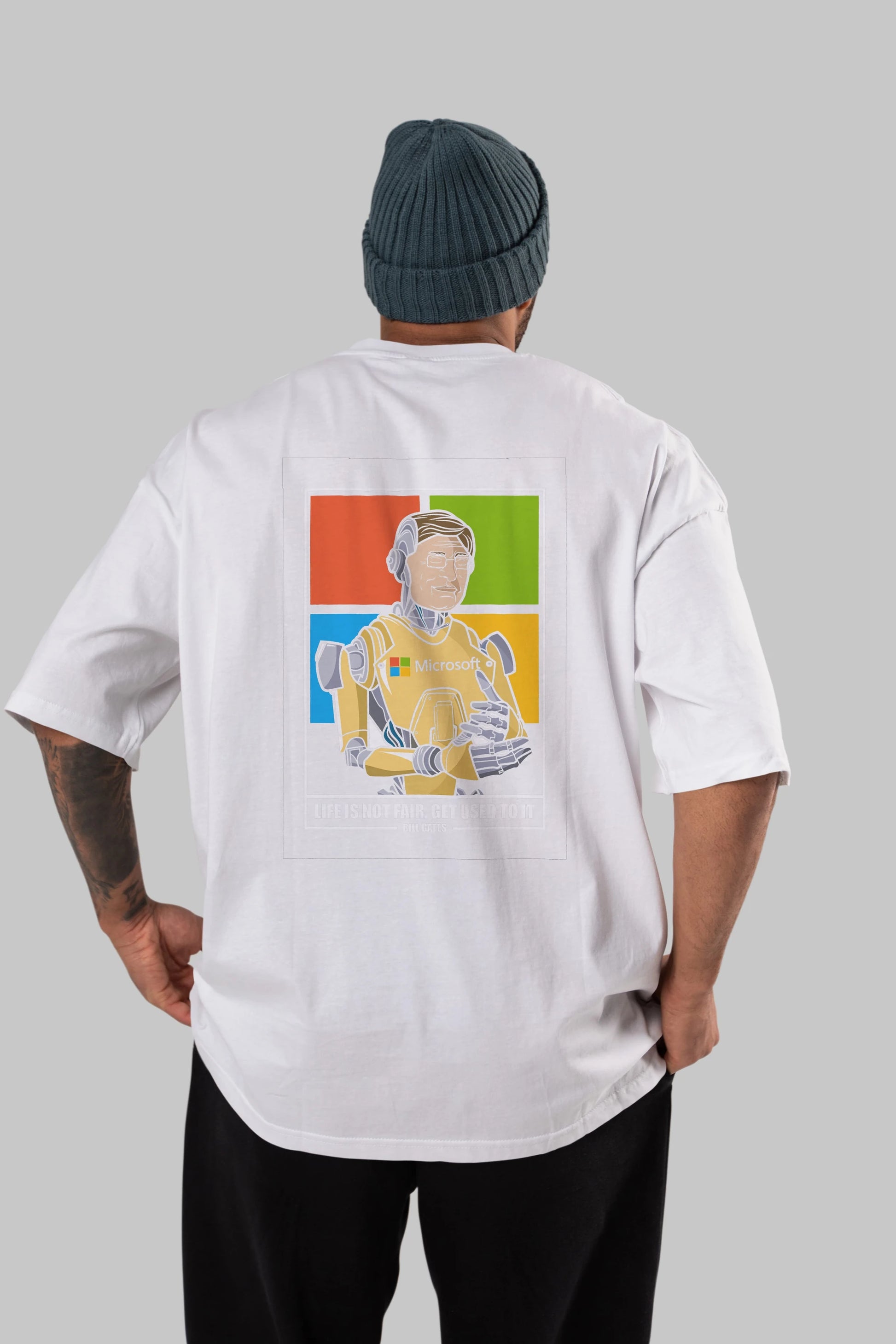 Bill Gates Robot Human Arka Baskılı Oversize t-shirt Erkek Kadın Unisex %100 Pamuk tişort