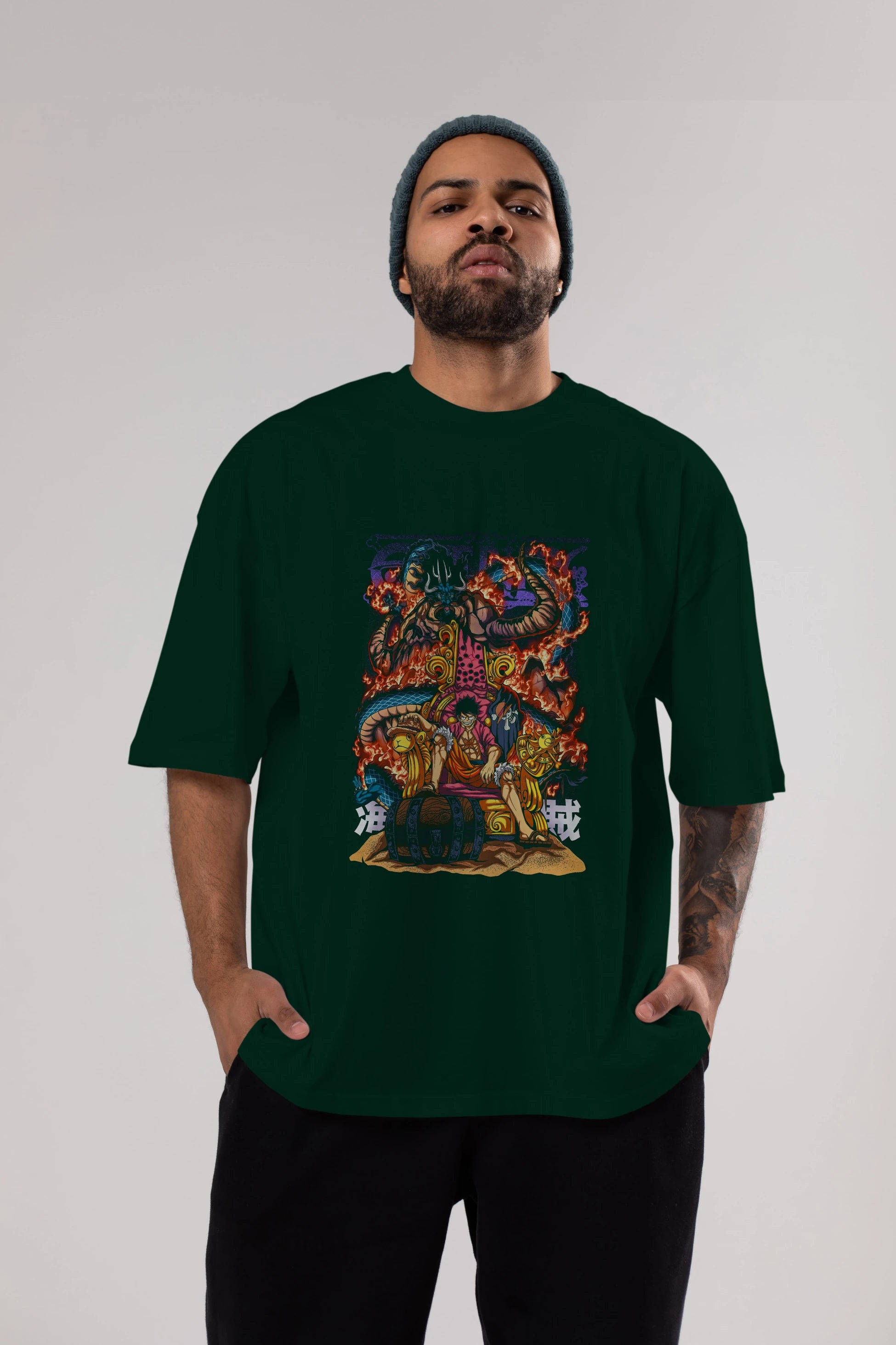 MONKEY D. LUFFY 1 Anime Ön Baskılı Oversize t-shirt %100 pamuk Erkek Kadın Unisex
