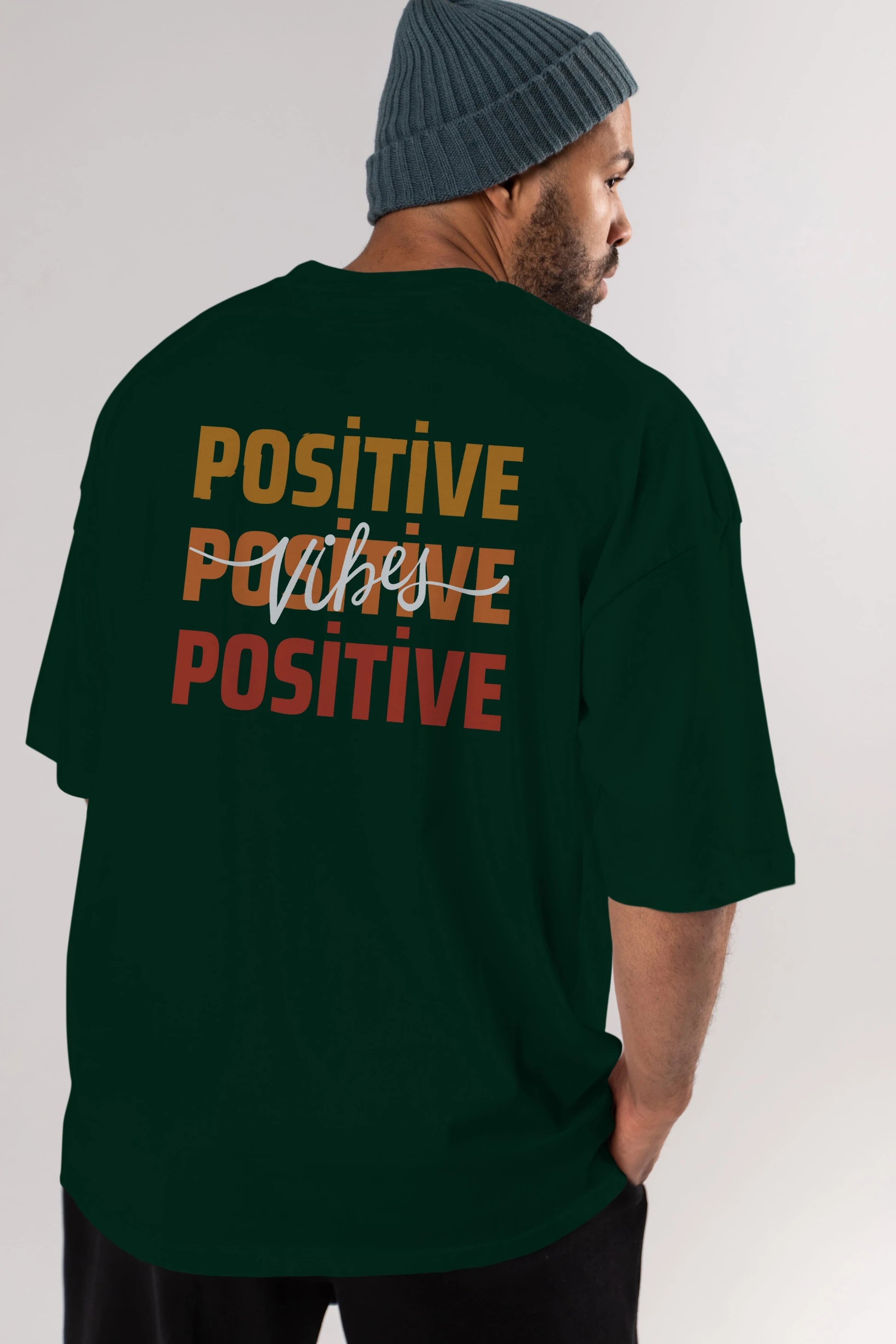 Positive Vibes 2 Arka Baskılı Oversize t-shirt Erkek Kadın Unisex