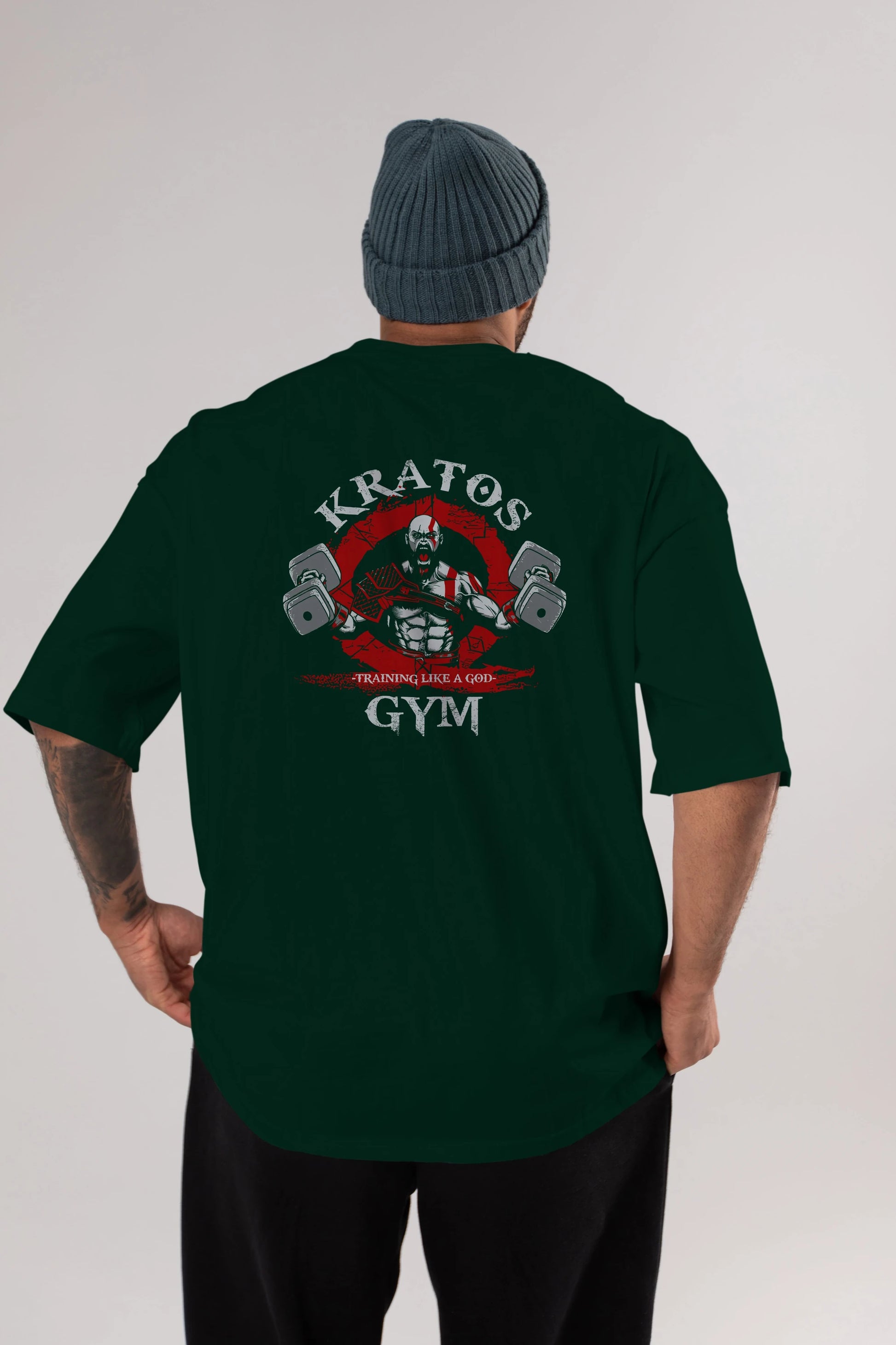 Kratos GYM Arka Baskılı Oversize t-shirt Erkek Kadın Unisex %100 Pamuk Bisiklet Yaka tişort