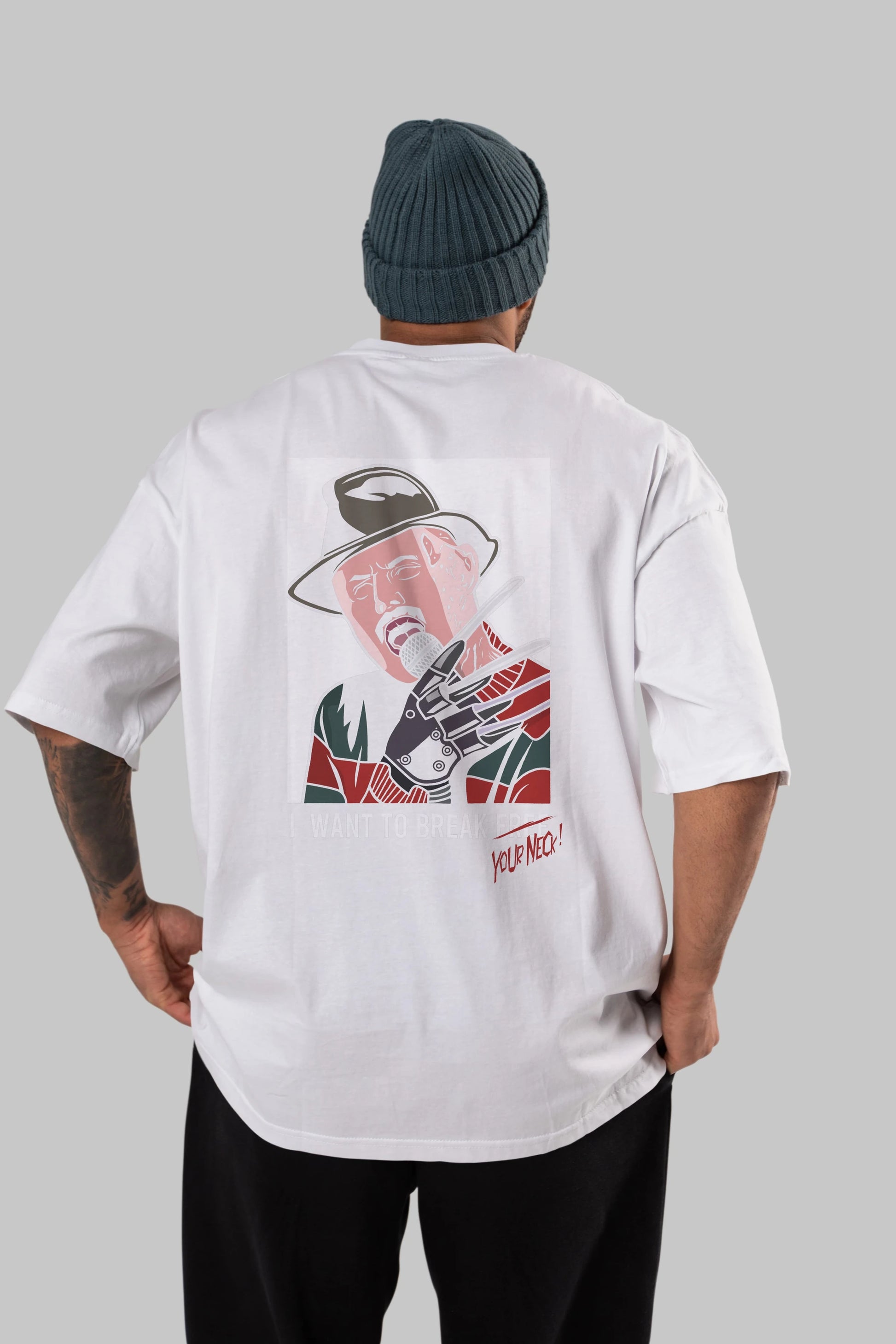 Freddy Merkrueger Arka Baskılı Oversize t-shirt Erkek Kadın Unisex %100 Pamuk tişort